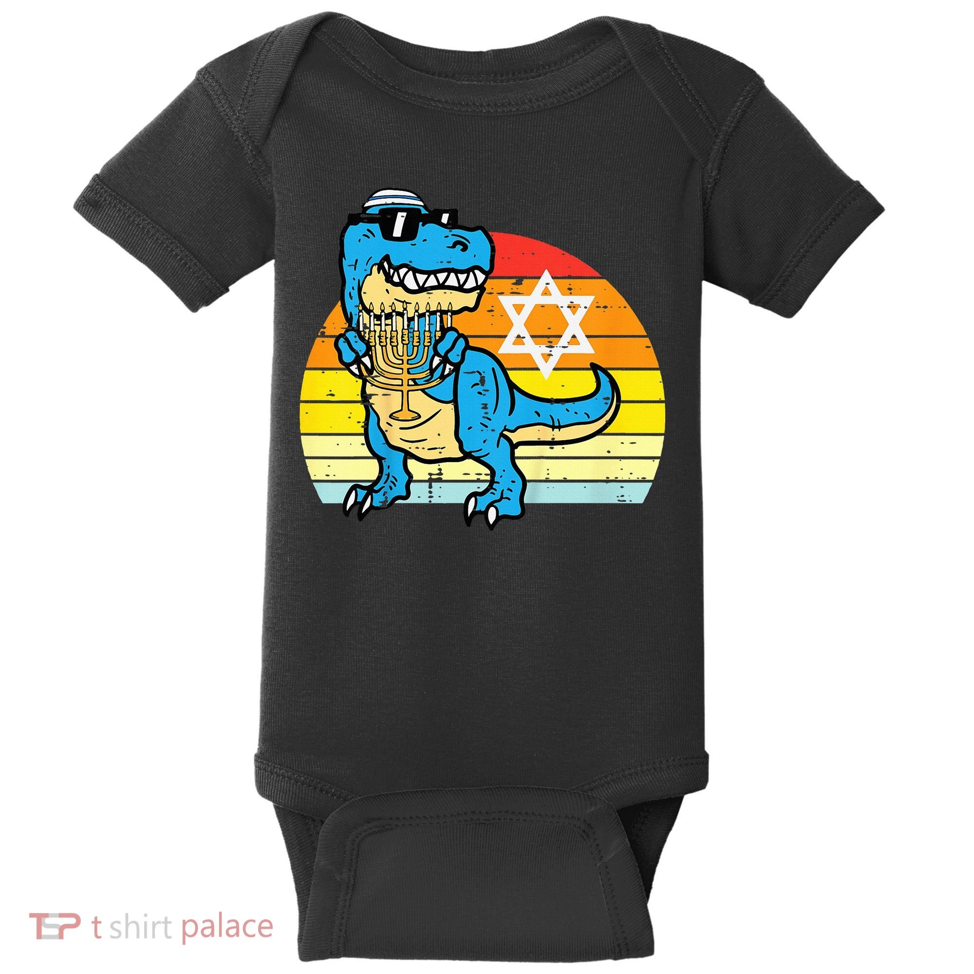  Hanukkah Trex Dino Retro Chanukah Jewish  Baby Bodysuit