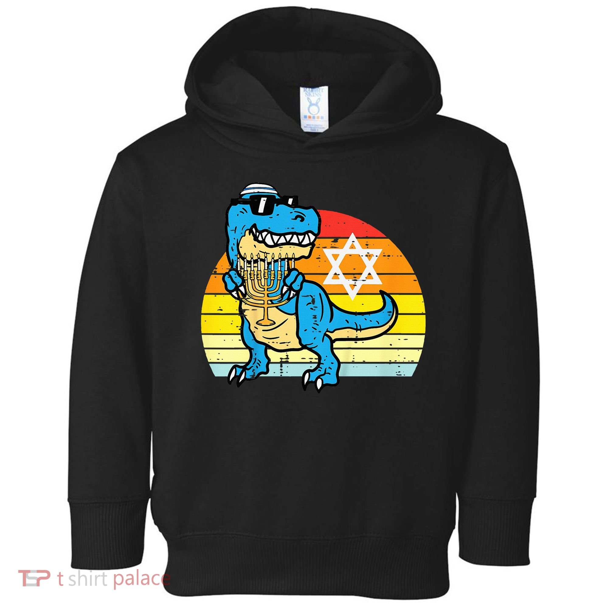  Hanukkah Trex Dino Retro Chanukah Jewish  Toddler Hoodie