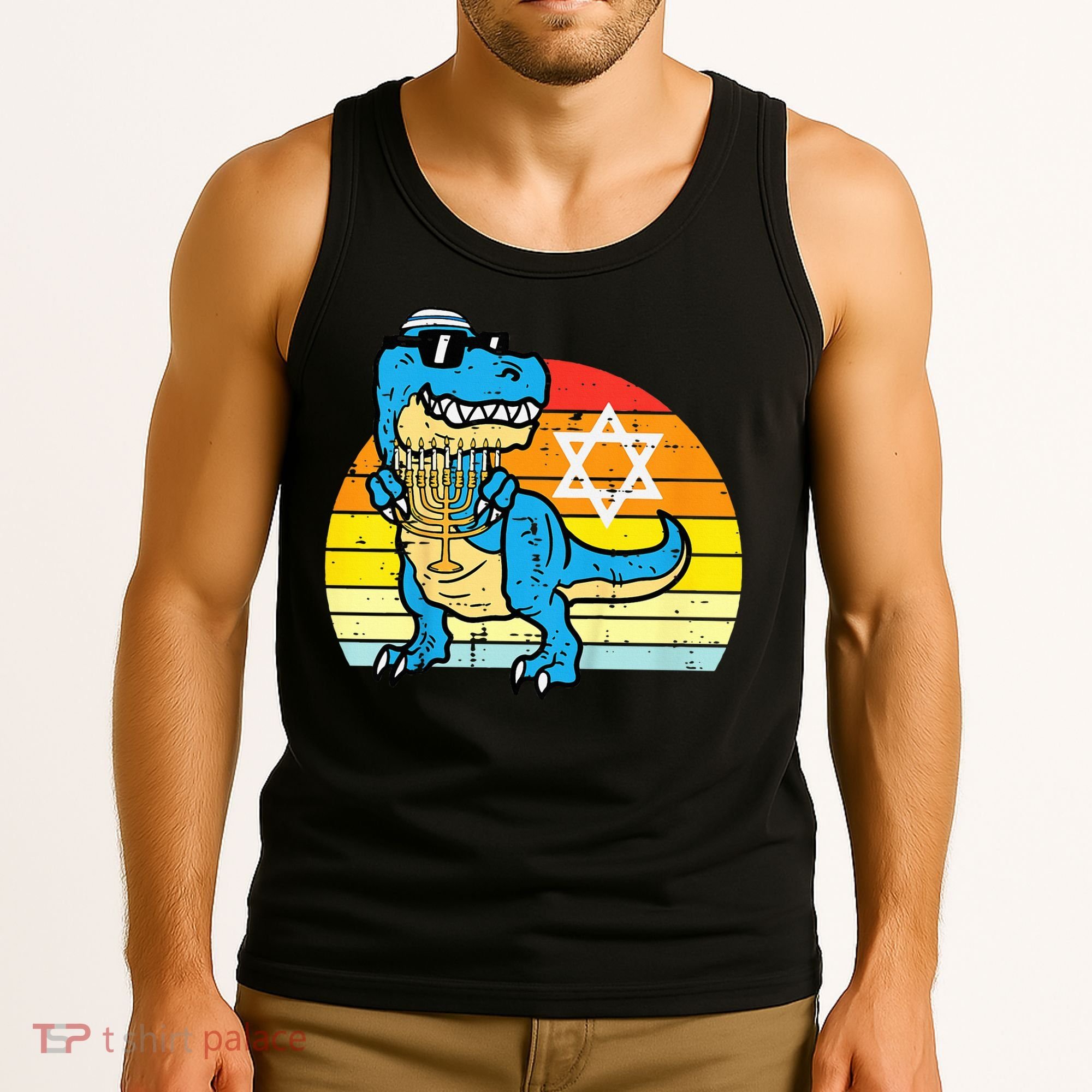  Hanukkah Trex Dino Retro Chanukah Jewish  Tank Top