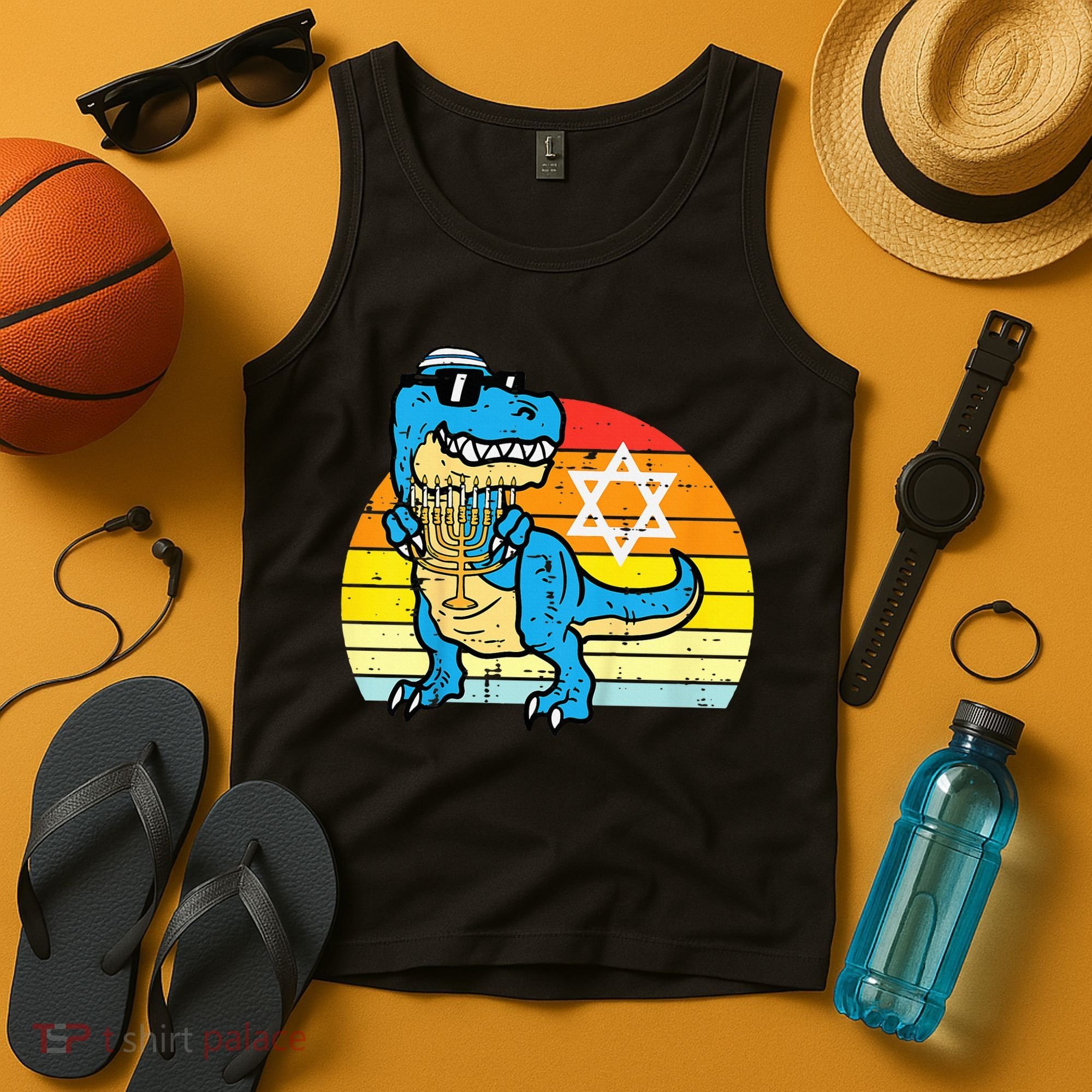 Hanukkah Trex Dino Retro Chanukah Jewish  Tank Top