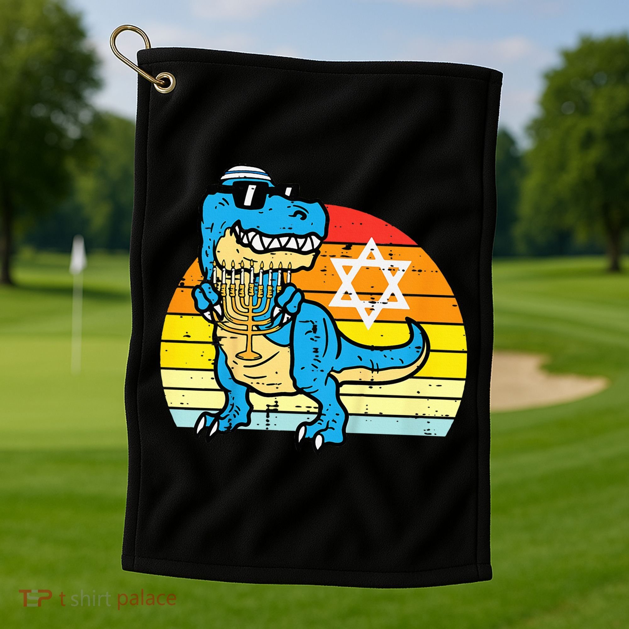  Hanukkah Trex Dino Retro Chanukah Jewish  Golf Towel