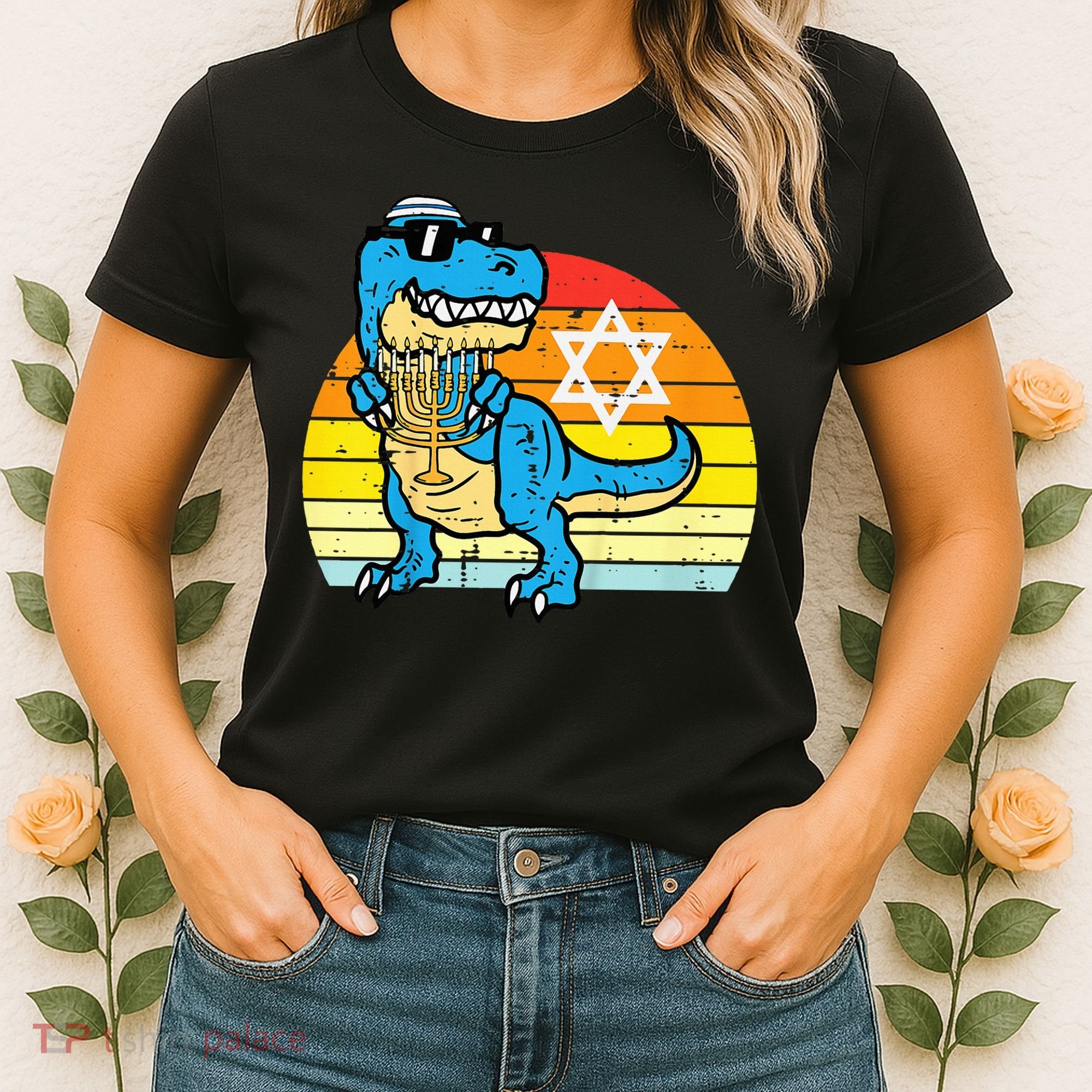  Hanukkah Trex Dino Retro Chanukah Jewish  Women's T-Shirt