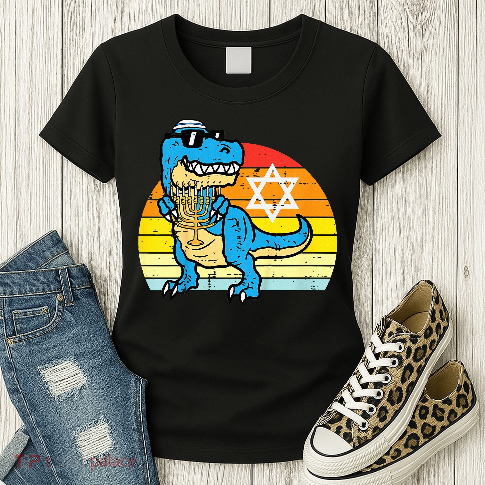  Hanukkah Trex Dino Retro Chanukah Jewish  Women's T-Shirt
