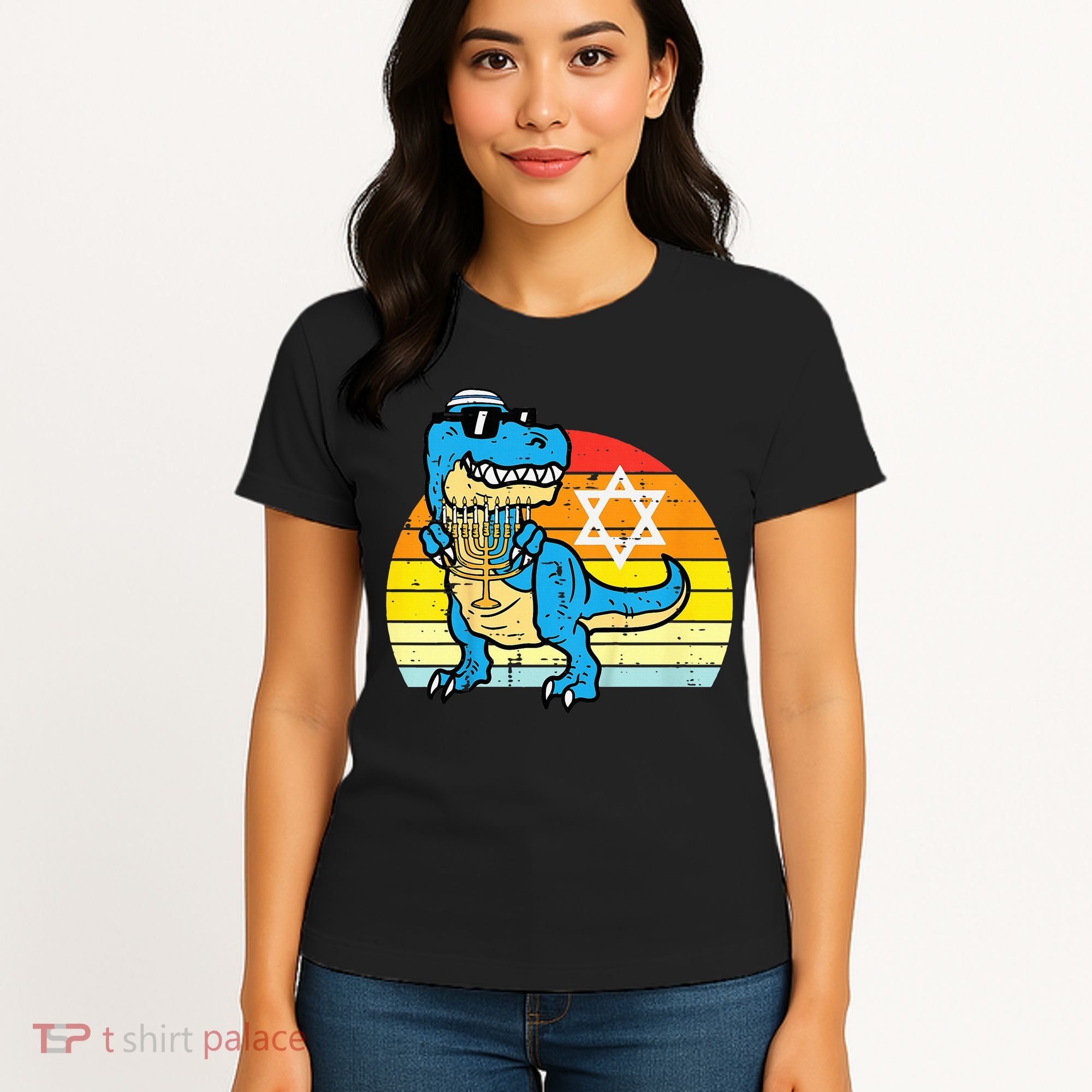  Hanukkah Trex Dino Retro Chanukah Jewish  Women's T-Shirt