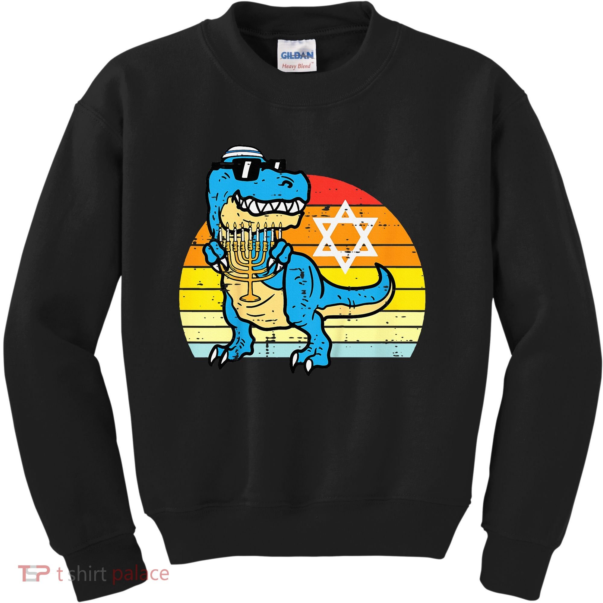  Hanukkah Trex Dino Retro Chanukah Jewish  Kids Sweatshirt