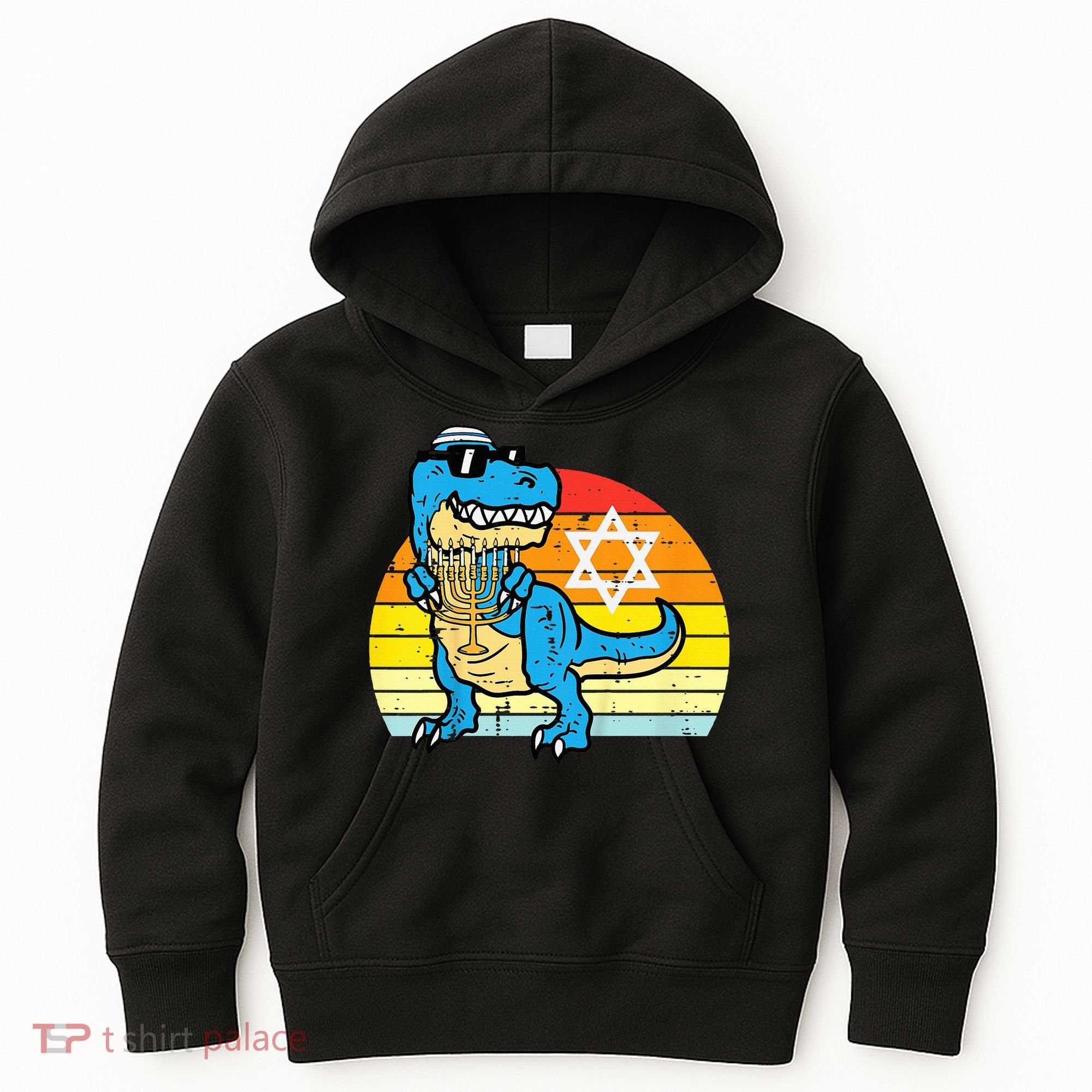  Hanukkah Trex Dino Retro Chanukah Jewish  Kids Hoodie