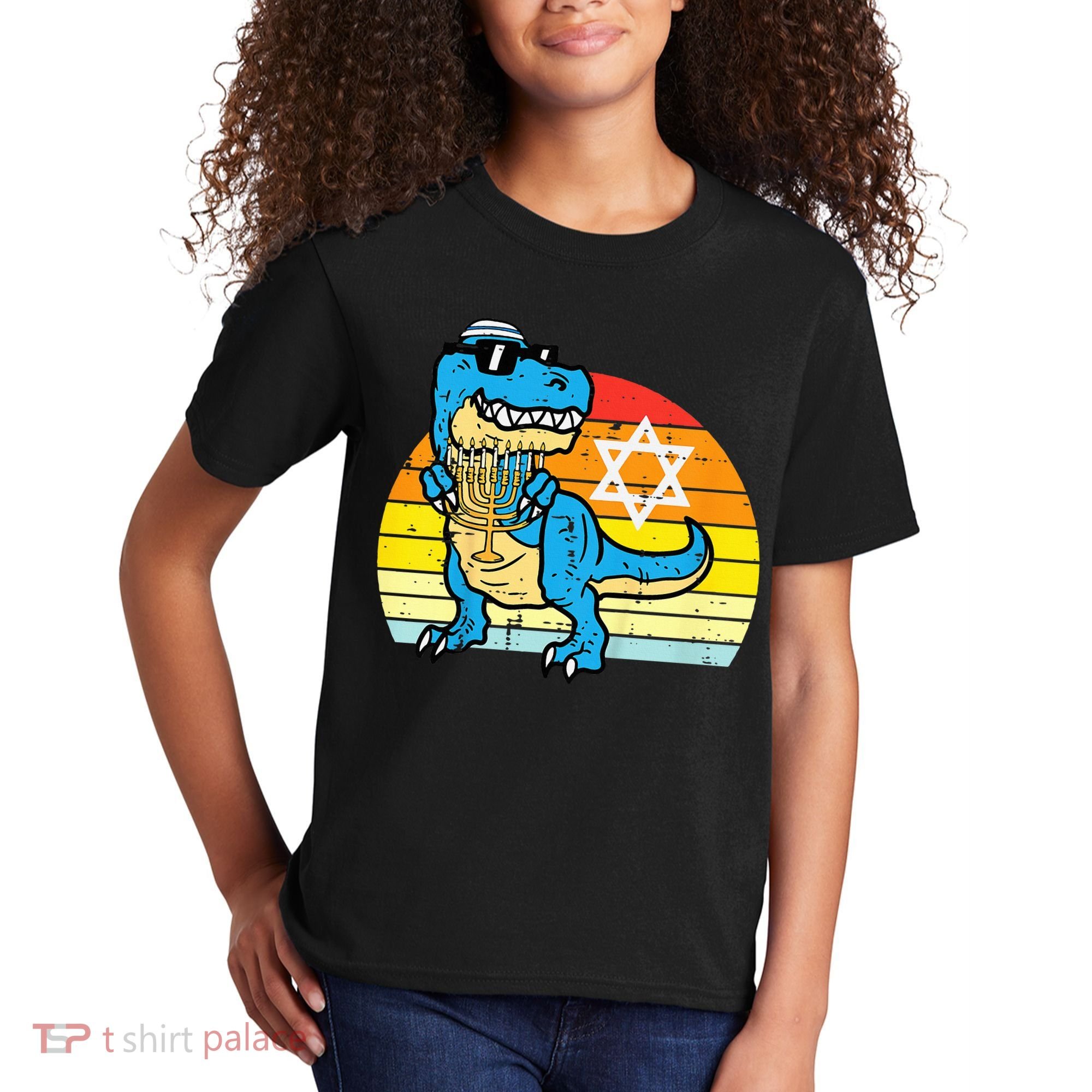  Hanukkah Trex Dino Retro Chanukah Jewish  Kids T-Shirt
