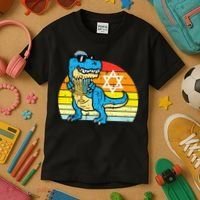  Hanukkah Trex Dino Retro Chanukah Jewish  Kids T-Shirt thumb 3