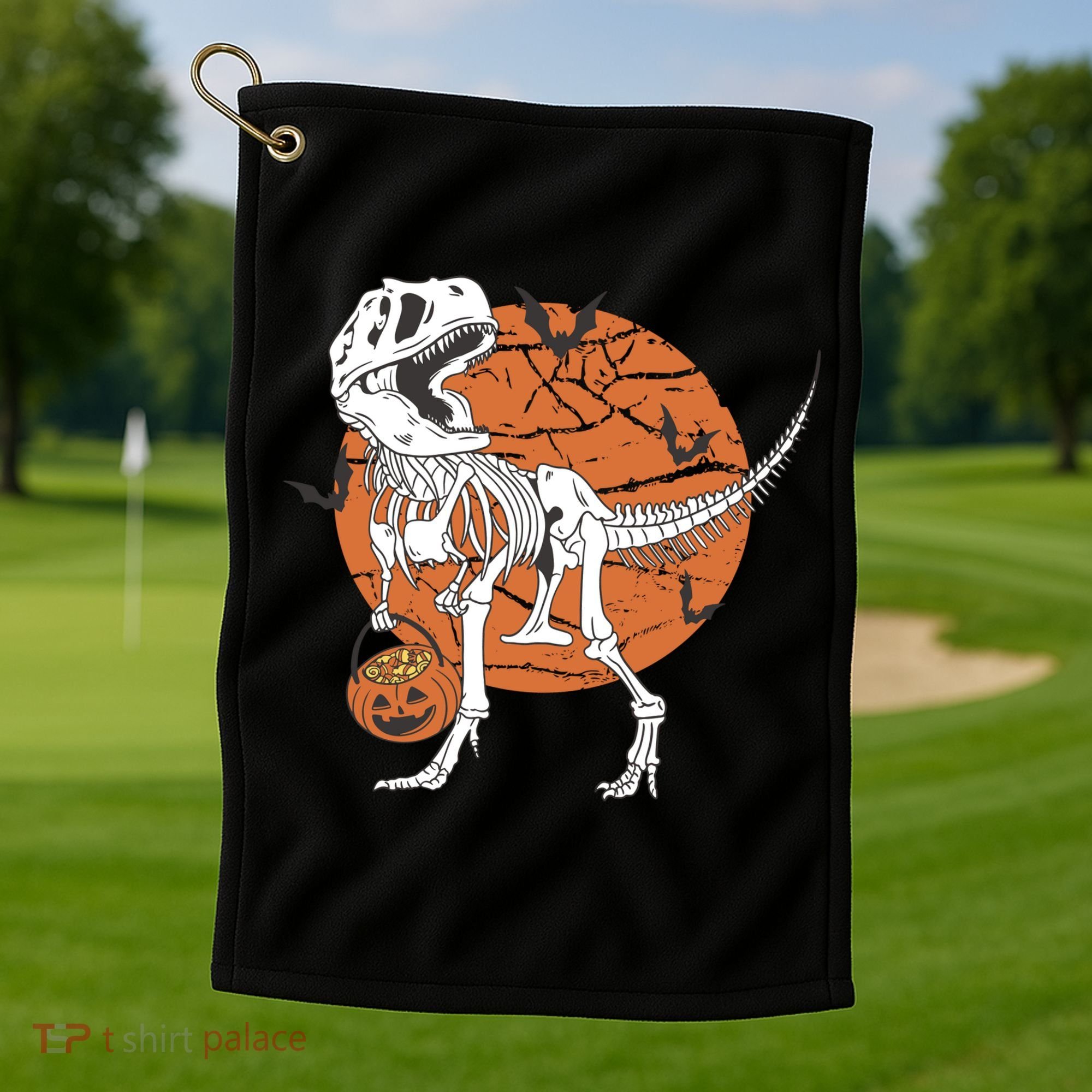 Halloween TRex Dinosaur Skeleton Golf Towel