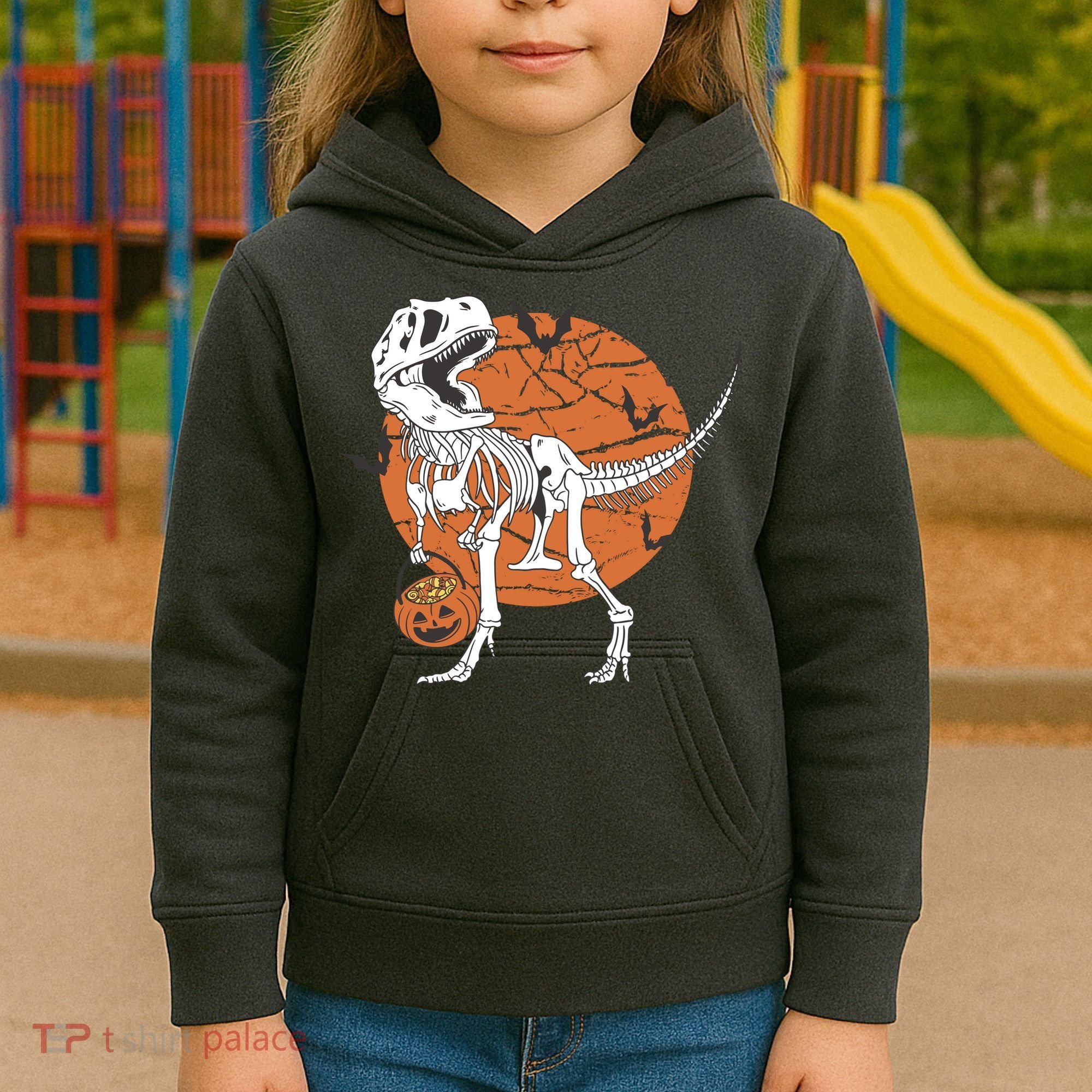 Halloween TRex Dinosaur Skeleton Kids Hoodie
