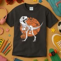 Halloween TRex Dinosaur Skeleton Kids T-Shirt thumb 3