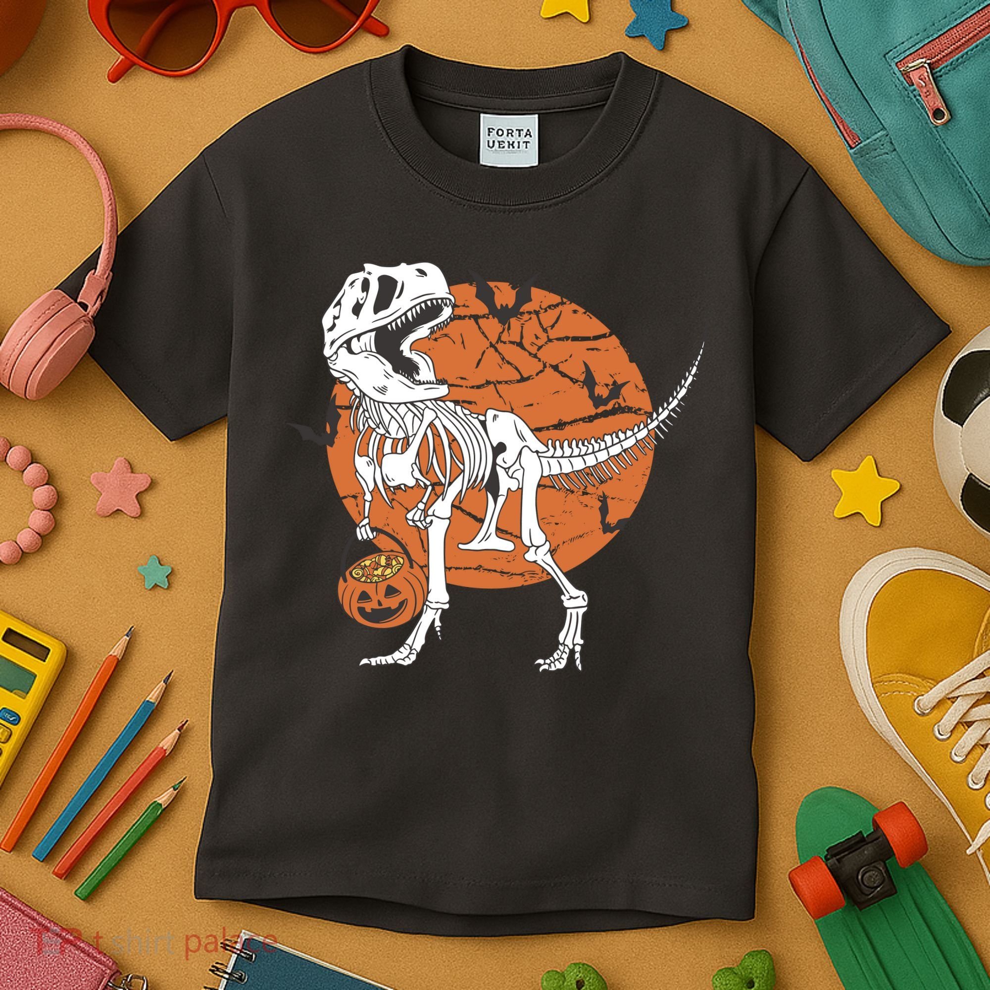 Halloween TRex Dinosaur Skeleton Kids T-Shirt