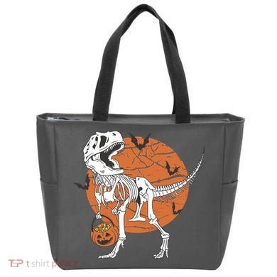 Halloween TRex Dinosaur Skeleton Tote Bag