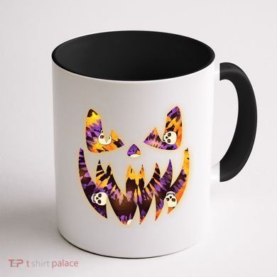 Halloween Tie Dye Jackolantern Face Coffee Mug back
