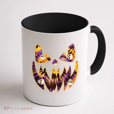Halloween Tie Dye Jackolantern Face Coffee Mug back
