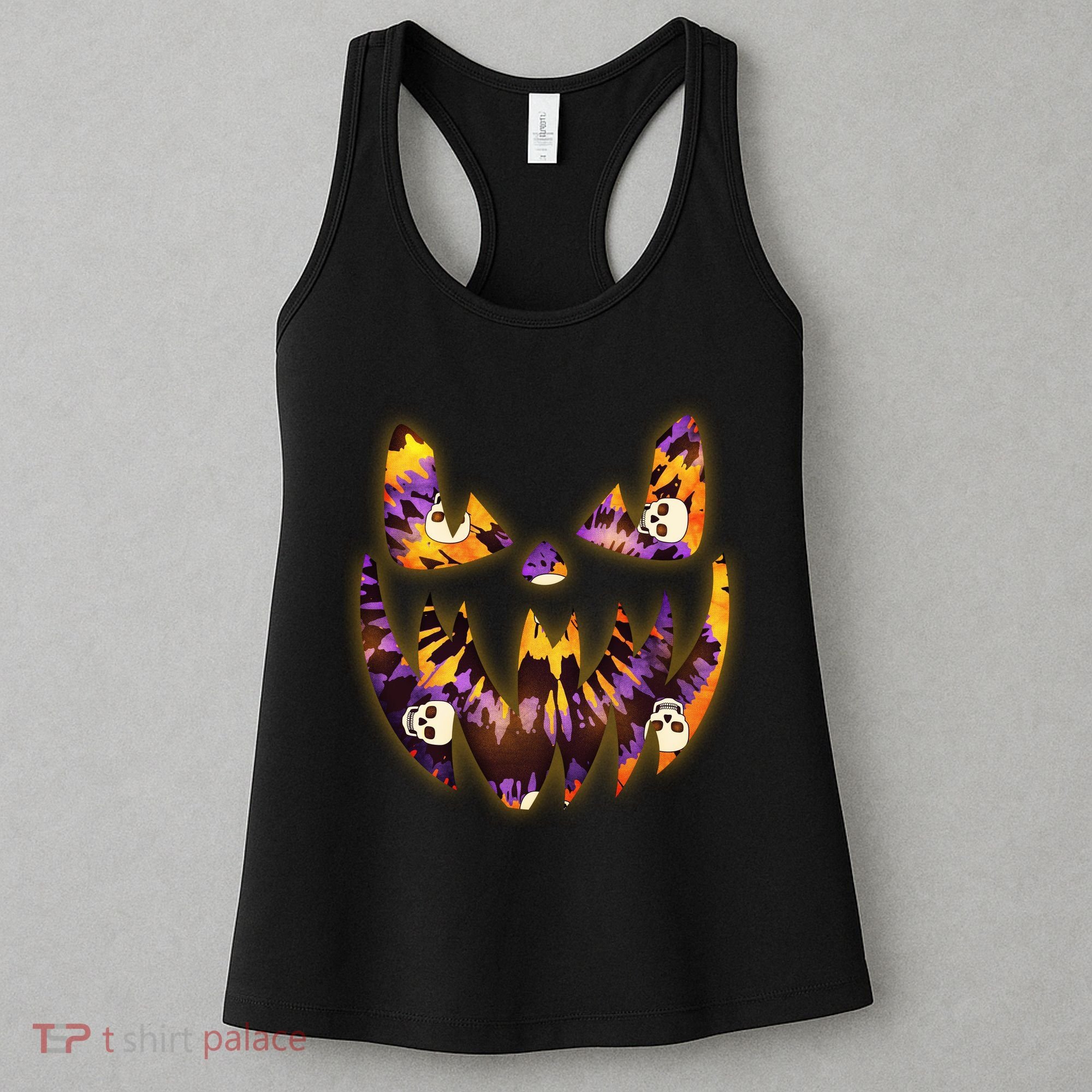 Halloween Tie Dye Jackolantern Face Women's Tank Top