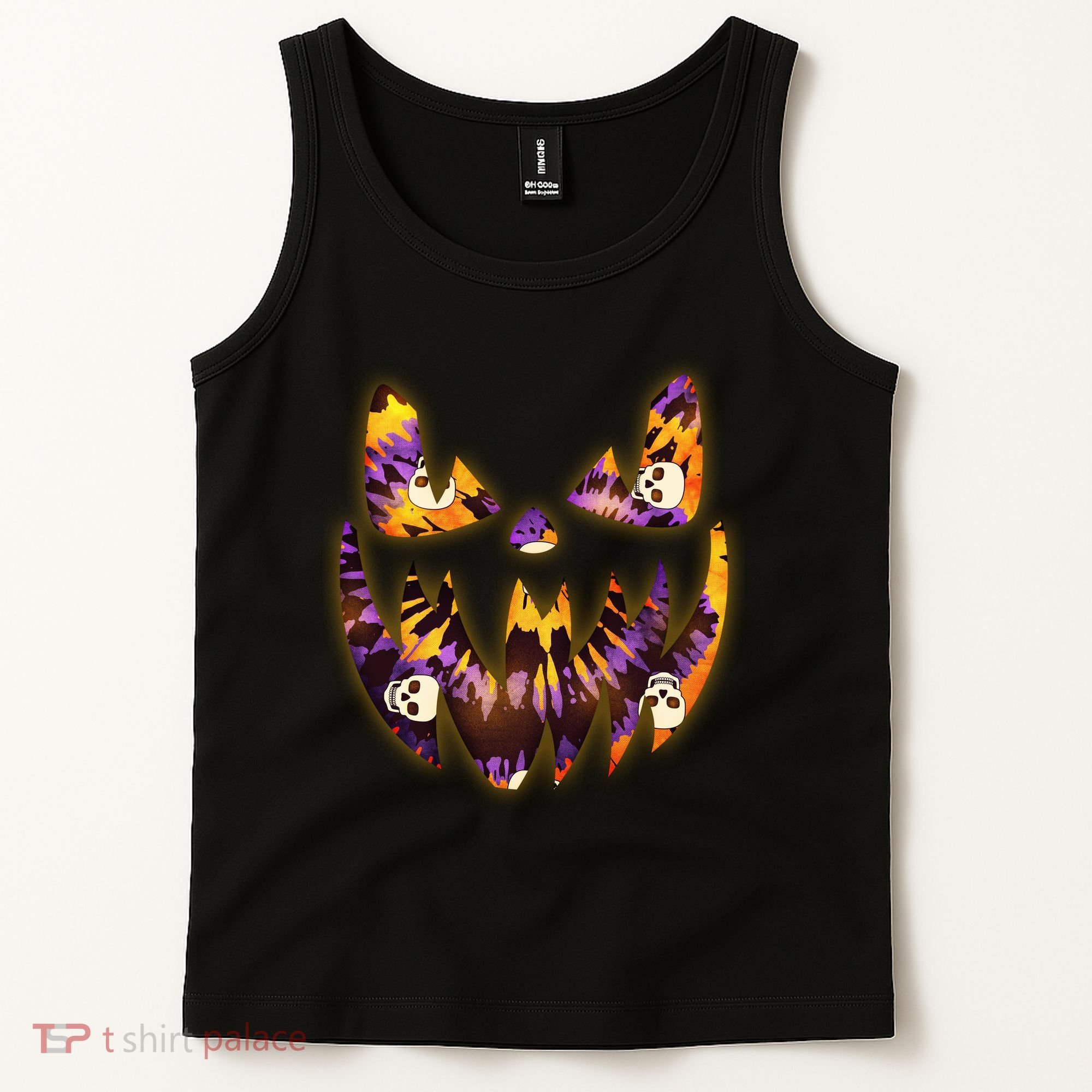 Halloween Tie Dye Jackolantern Face Tank Top
