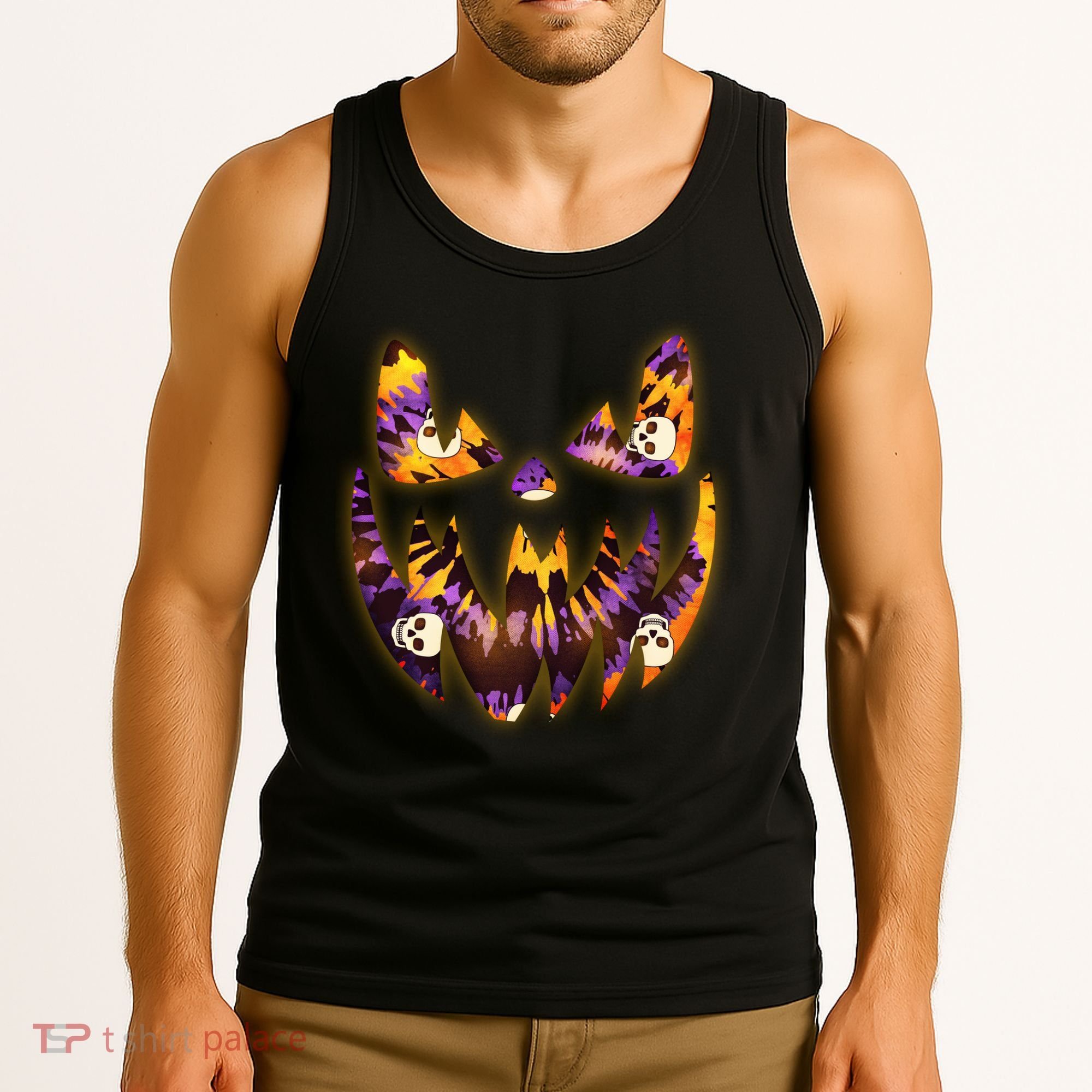 Halloween Tie Dye Jackolantern Face Tank Top