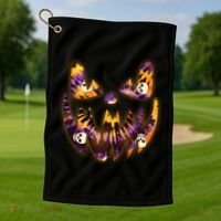 Halloween Tie Dye Jackolantern Face Golf Towel thumb 1