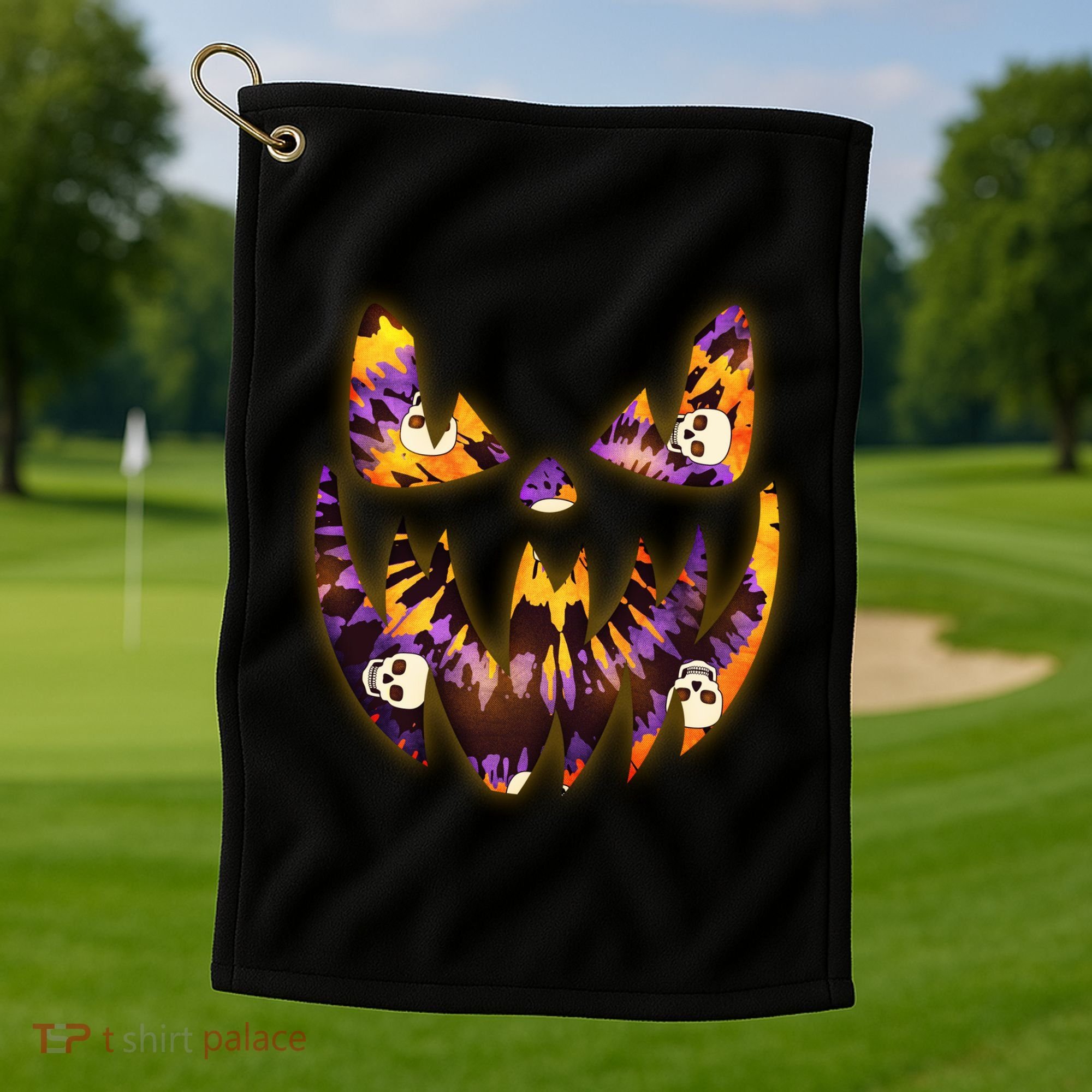 Halloween Tie Dye Jackolantern Face Golf Towel
