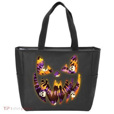 Halloween Tie Dye Jackolantern Face Tote Bag