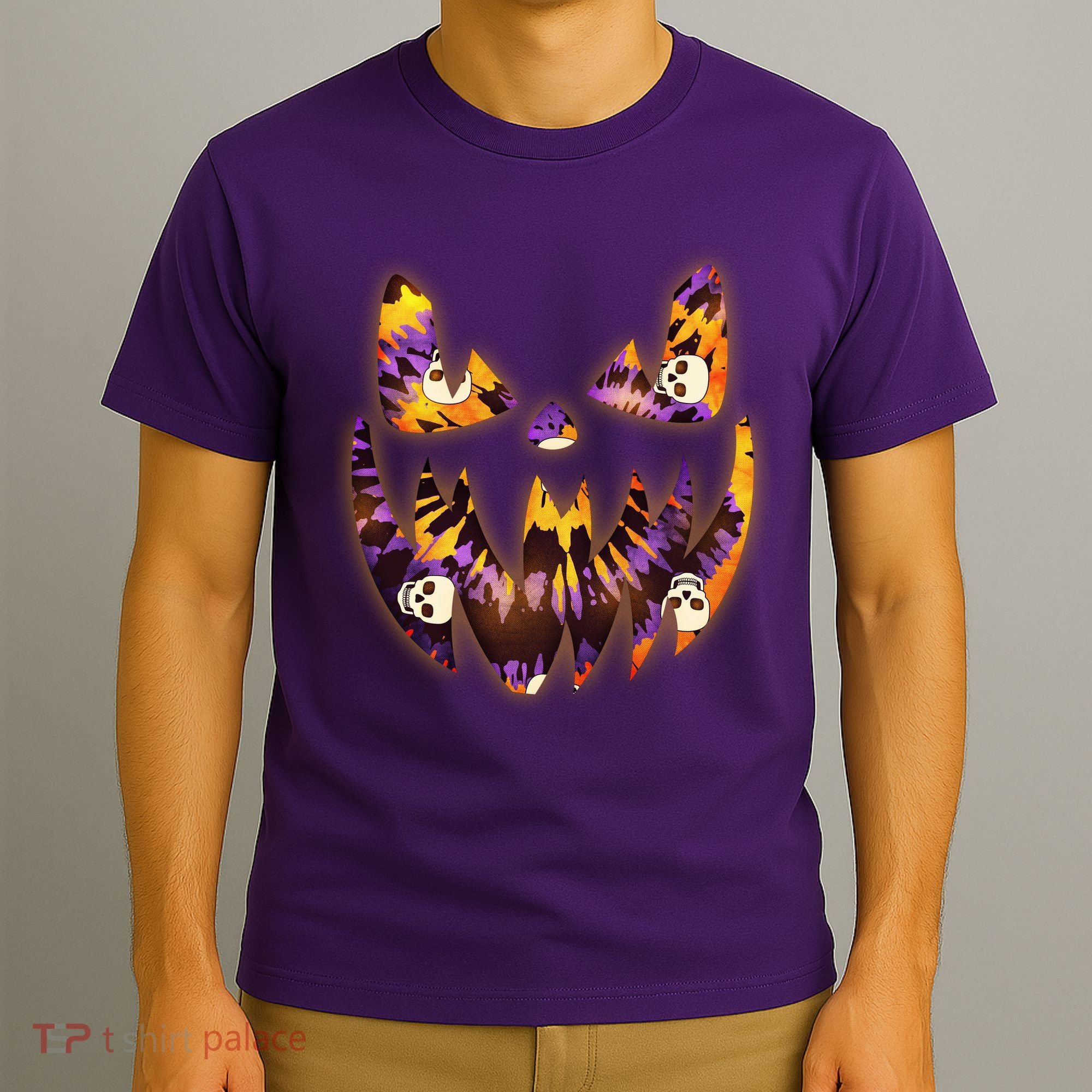 Halloween Tie Dye Jackolantern Face T-Shirt