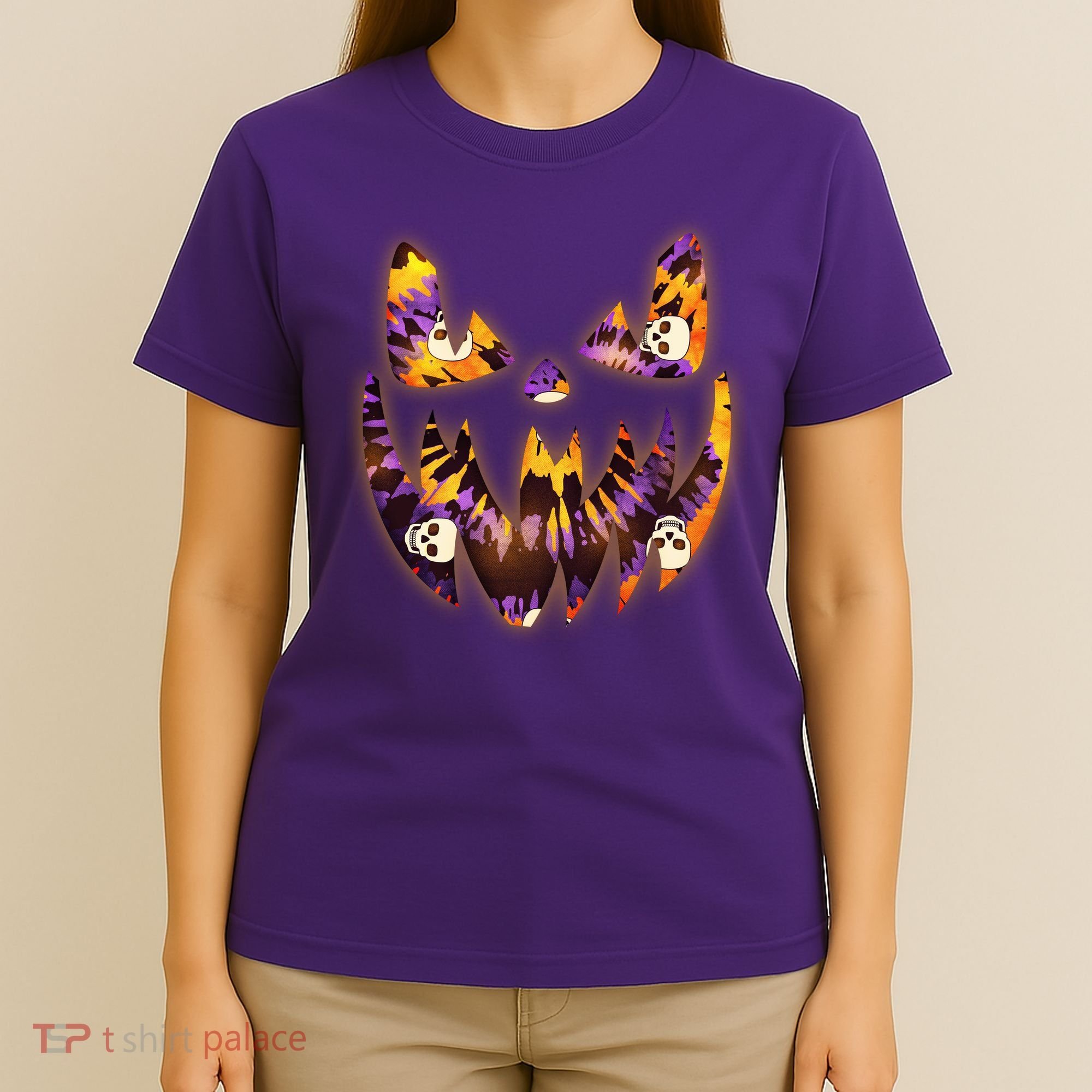 Halloween Tie Dye Jackolantern Face T-Shirt