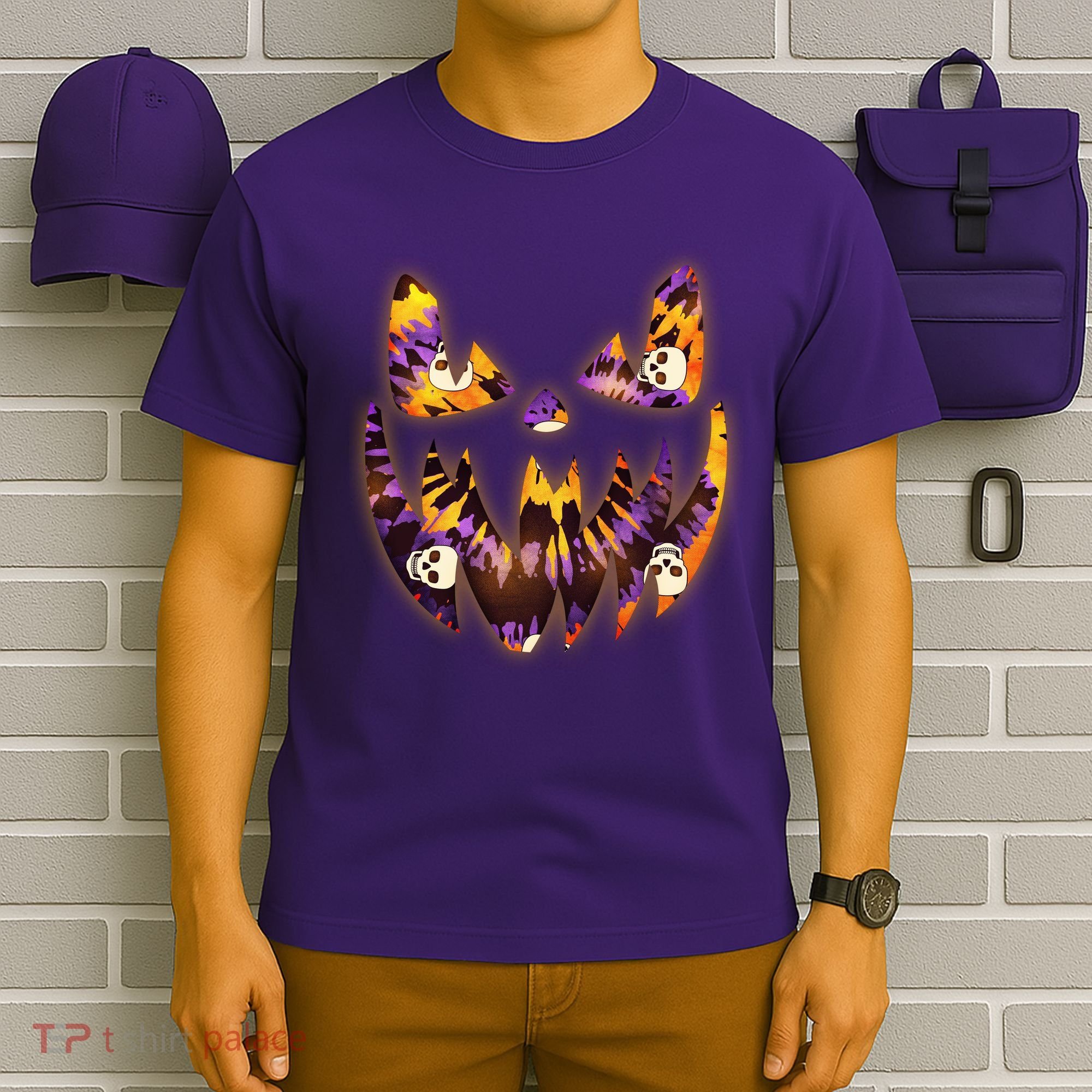 Halloween Tie Dye Jackolantern Face T-Shirt
