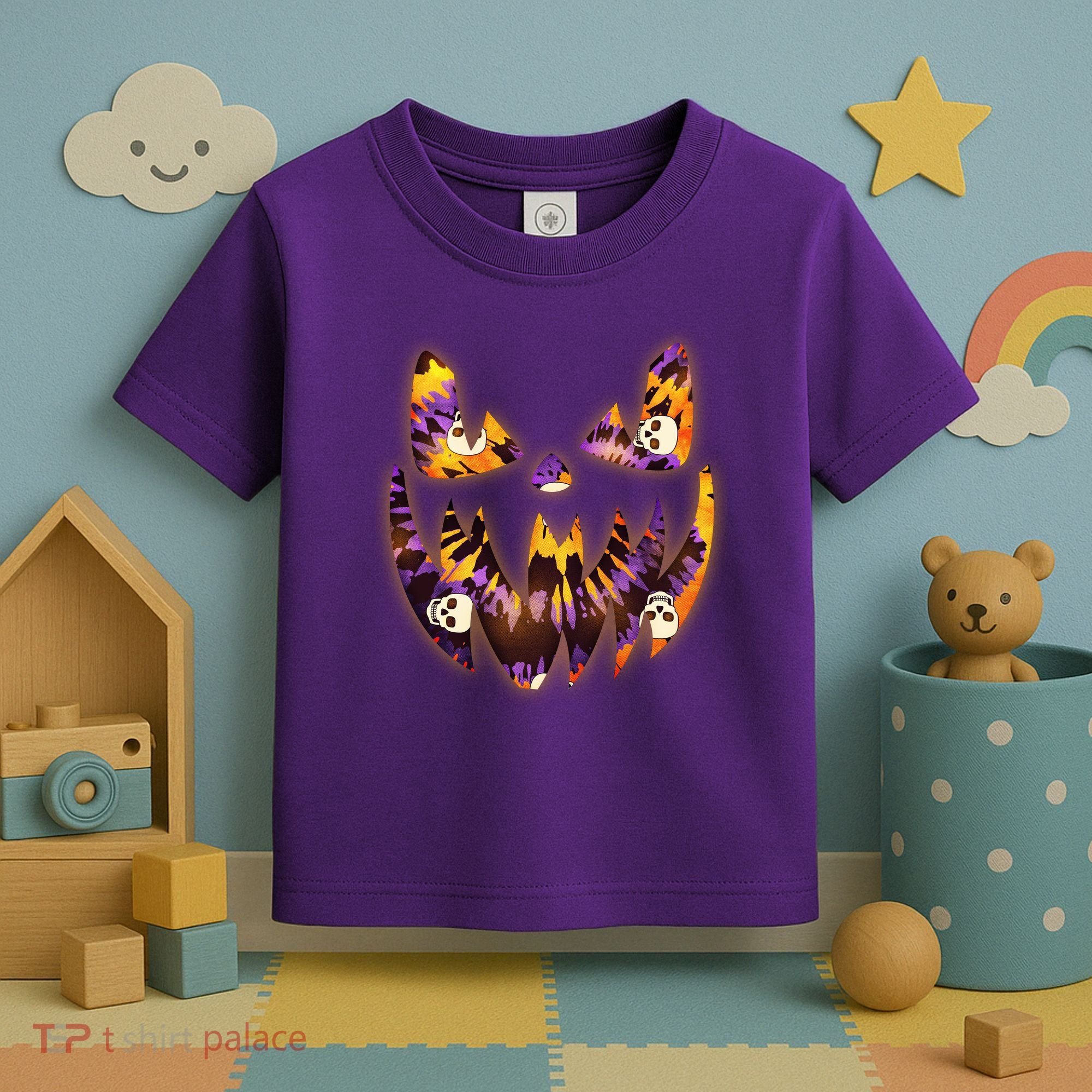 Halloween Tie Dye Jackolantern Face Toddler T-Shirt