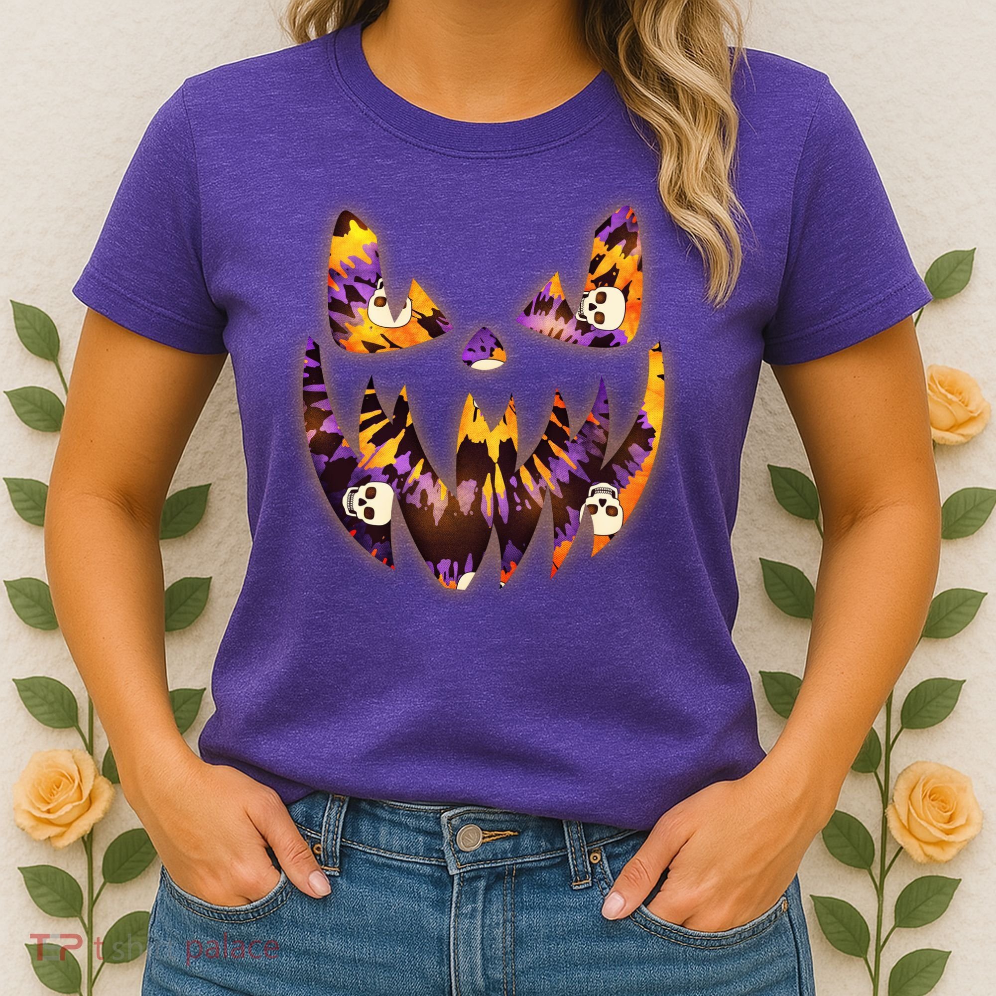 Halloween Tie Dye Jackolantern Face Women's T-Shirt