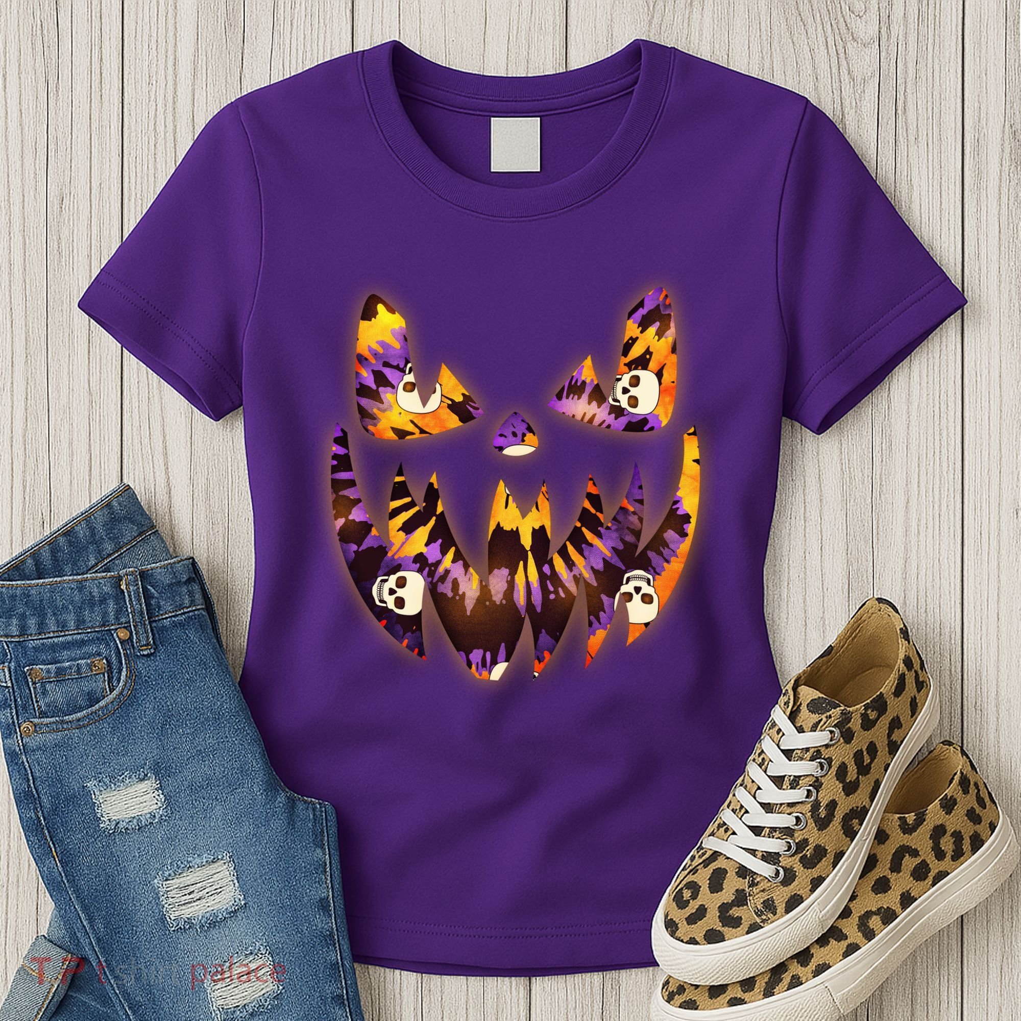 Halloween Tie Dye Jackolantern Face Women's T-Shirt