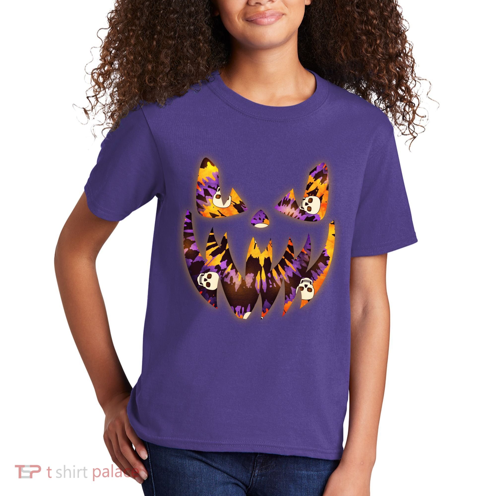 Halloween Tie Dye Jackolantern Face Kids T-Shirt