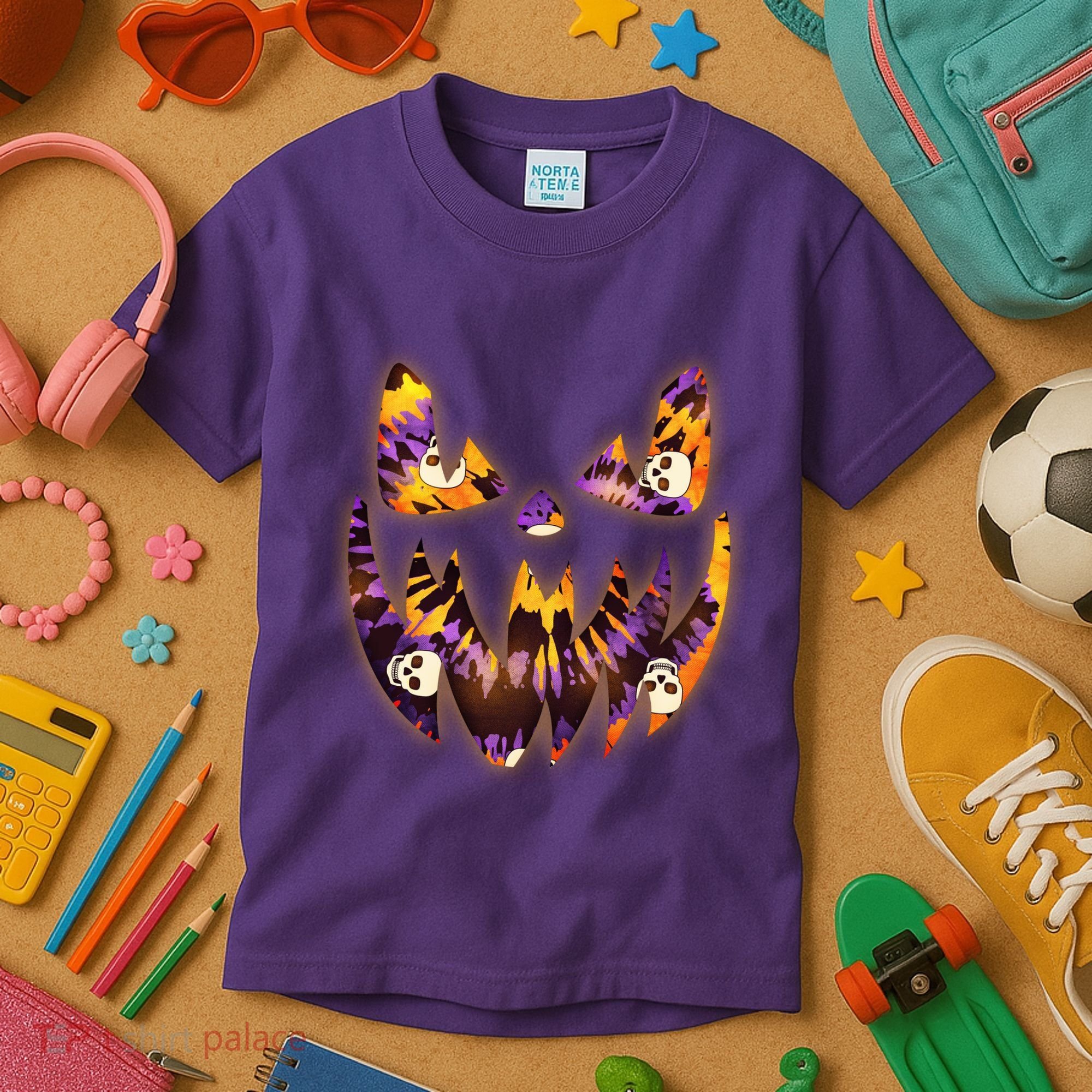 Halloween Tie Dye Jackolantern Face Kids T-Shirt