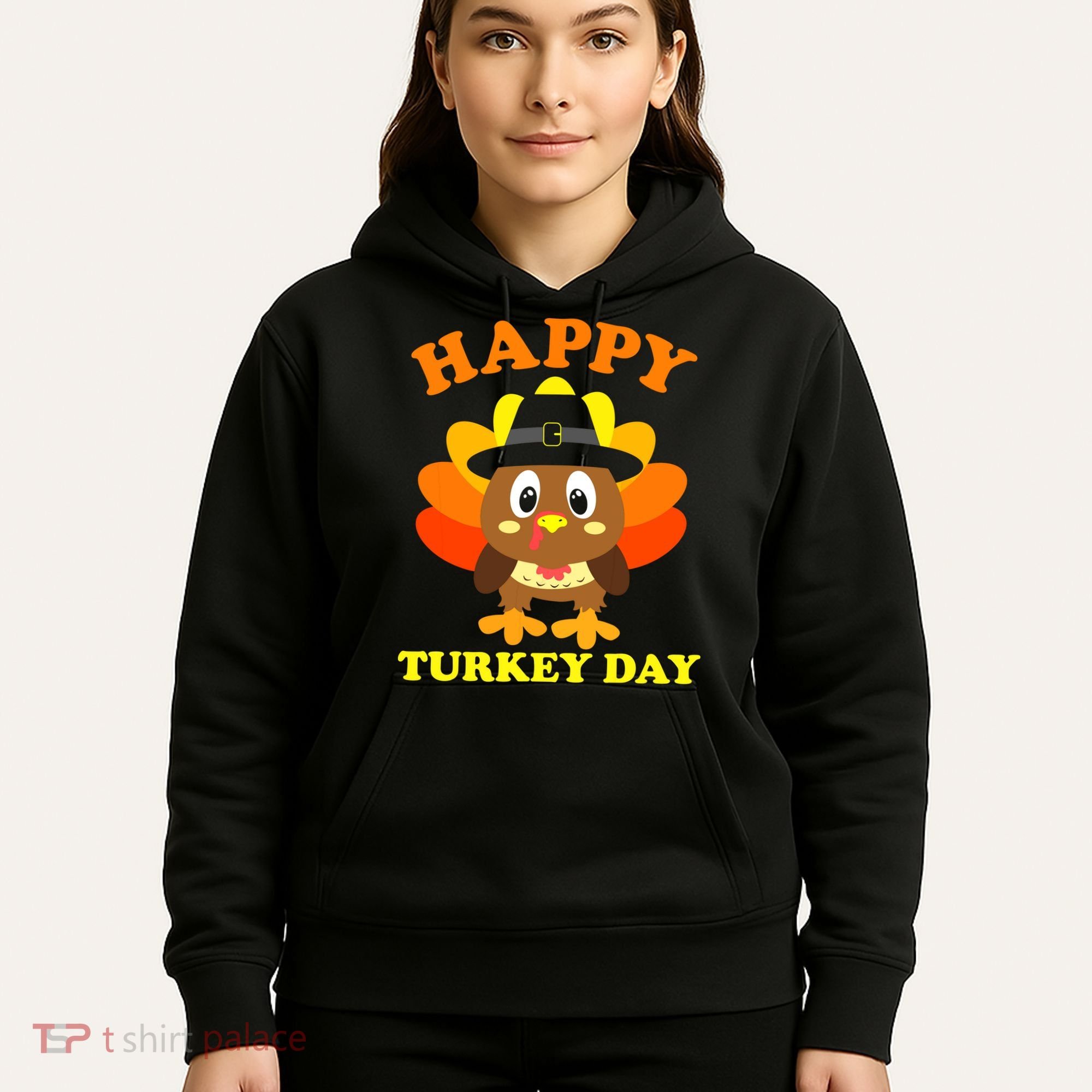Happy Turkey Day, Cute Little Pilgrim Gift Thanksgiving Hoodie