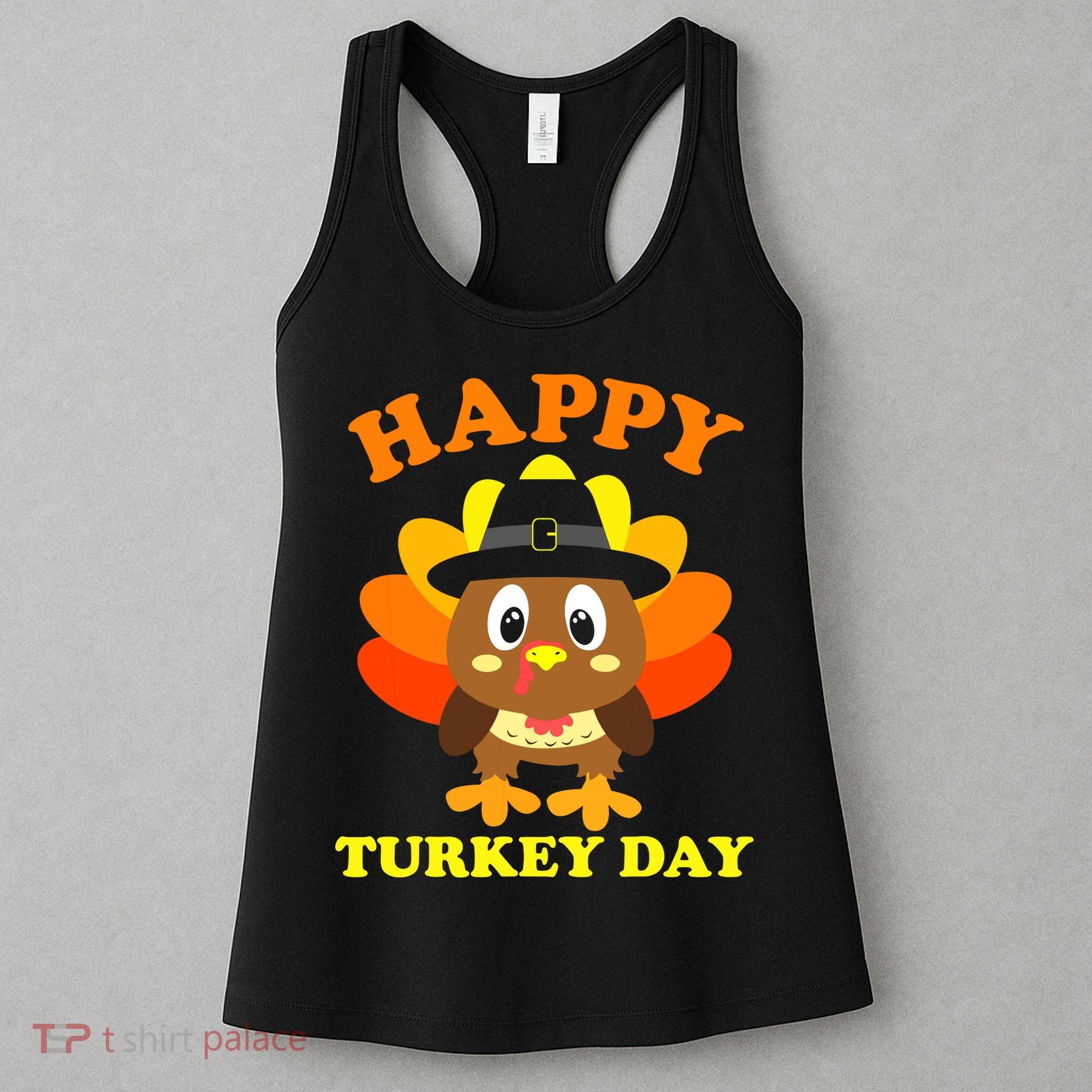 Happy Turkey Day, Cute Little Pilgrim Gift Thanksgiving Women's Tank Top
