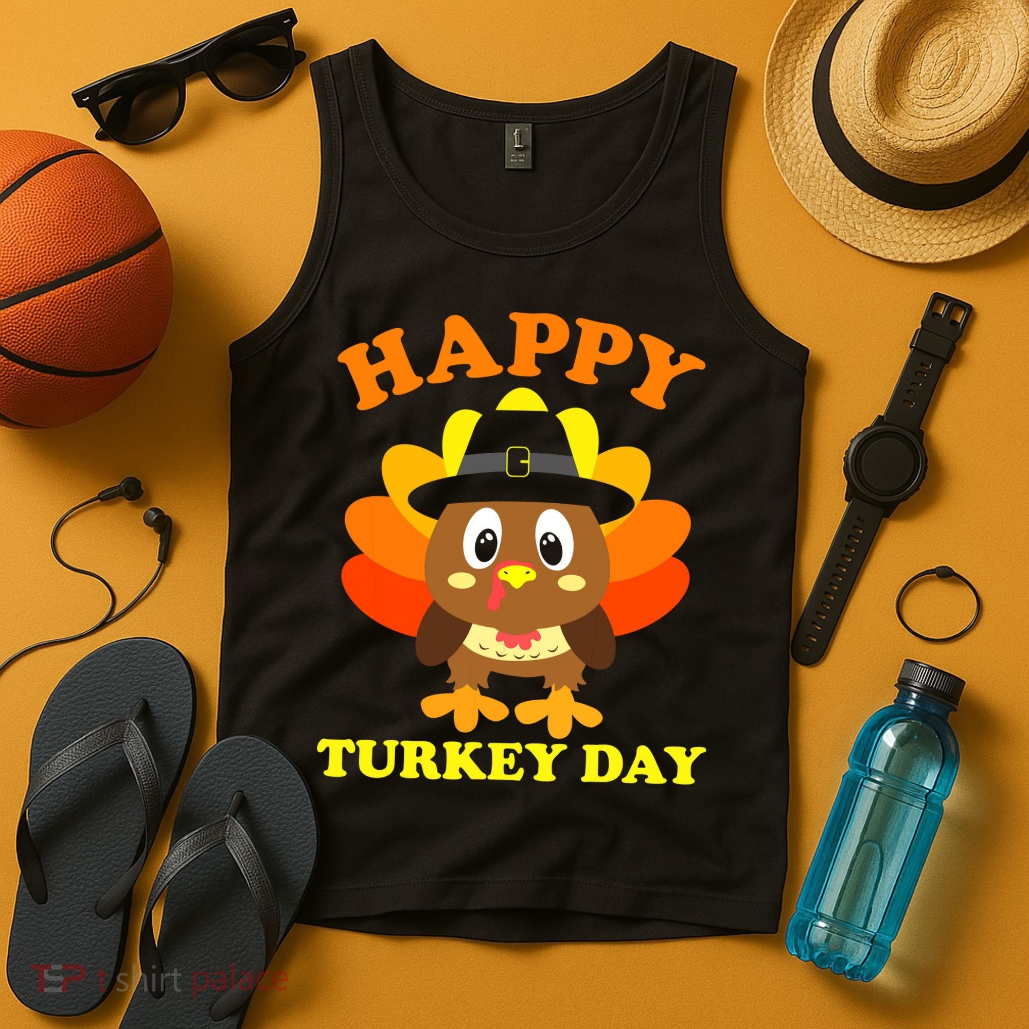 Happy Turkey Day, Cute Little Pilgrim Gift Thanksgiving Tank Top
