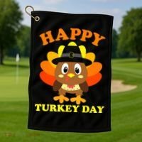 Happy Turkey Day, Cute Little Pilgrim Gift Thanksgiving Golf Towel thumb 1