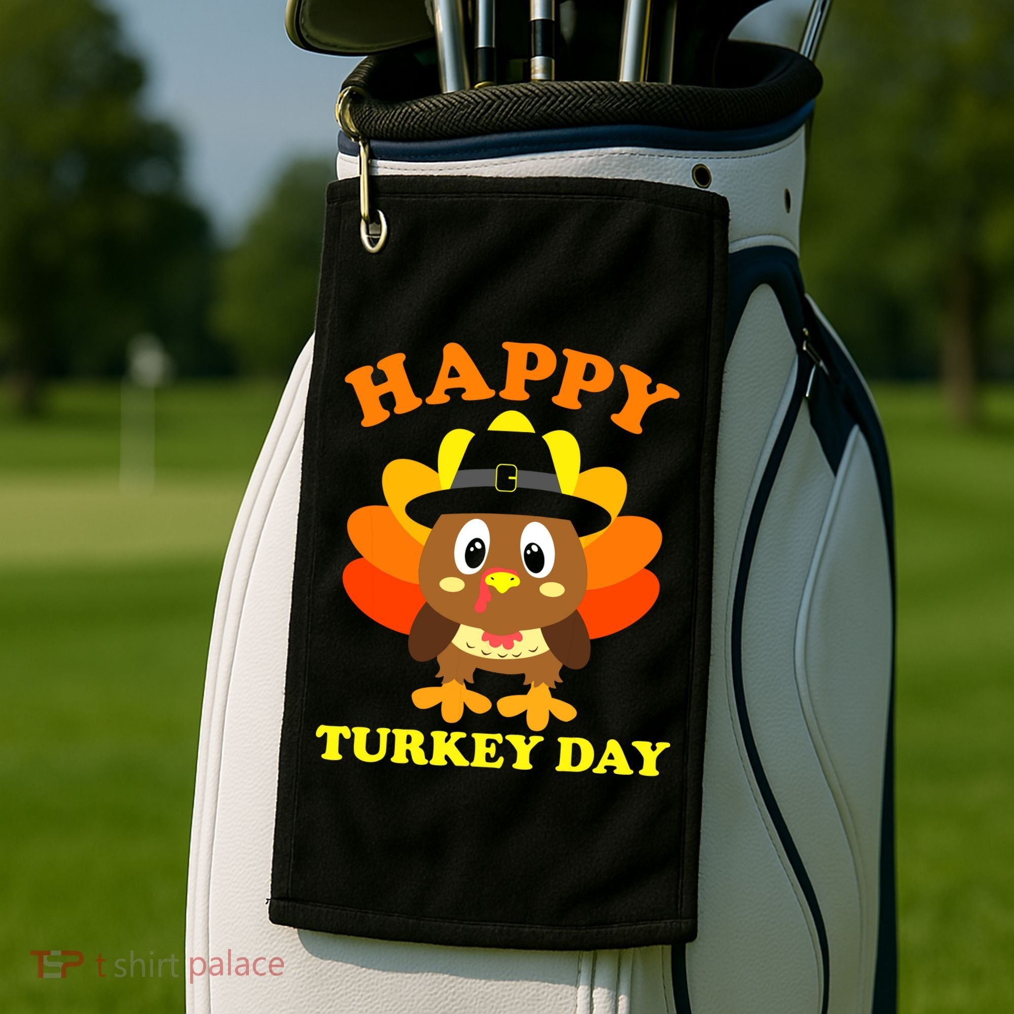 Happy Turkey Day, Cute Little Pilgrim Gift Thanksgiving Golf Towel