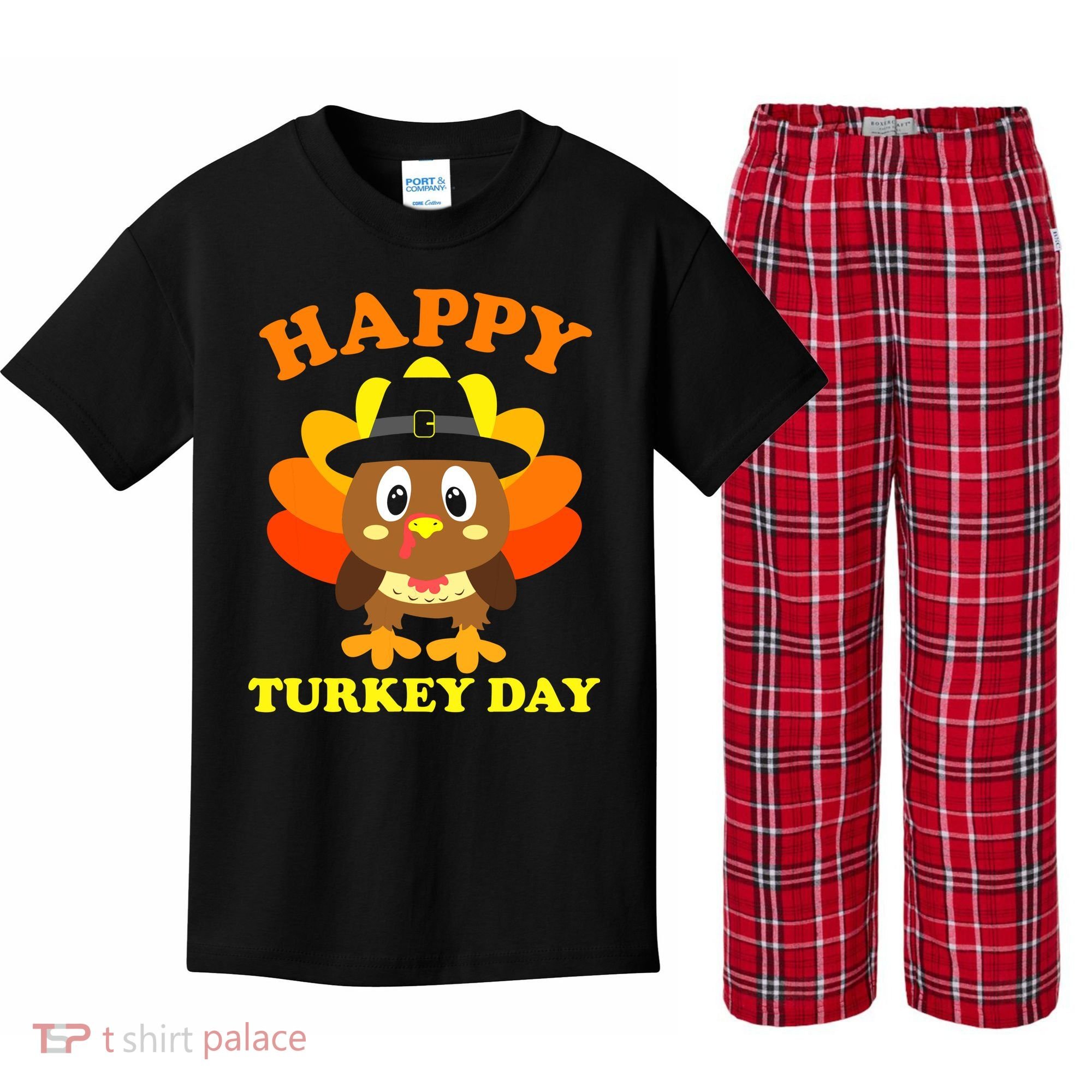 Happy Turkey Day, Cute Little Pilgrim Gift Thanksgiving Kids Plaid Pajama Set
