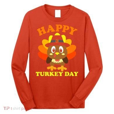 Happy Turkey Day, Cute Little Pilgrim Gift Thanksgiving Long Sleeve Shirt