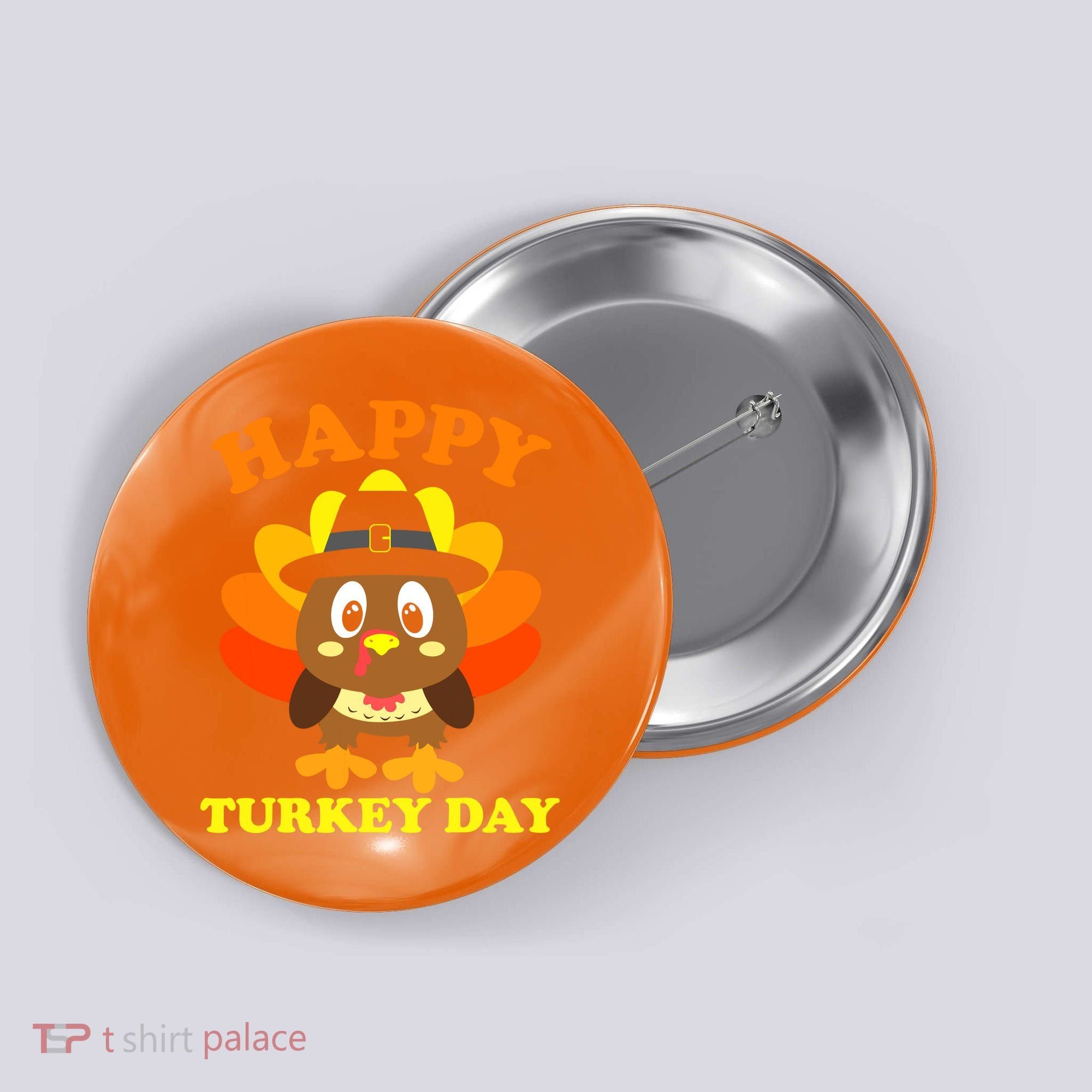 Happy Turkey Day, Cute Little Pilgrim Gift Thanksgiving Button