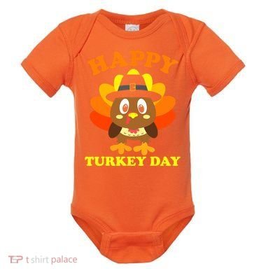 Happy Turkey Day, Cute Little Pilgrim Gift Thanksgiving Baby Bodysuit