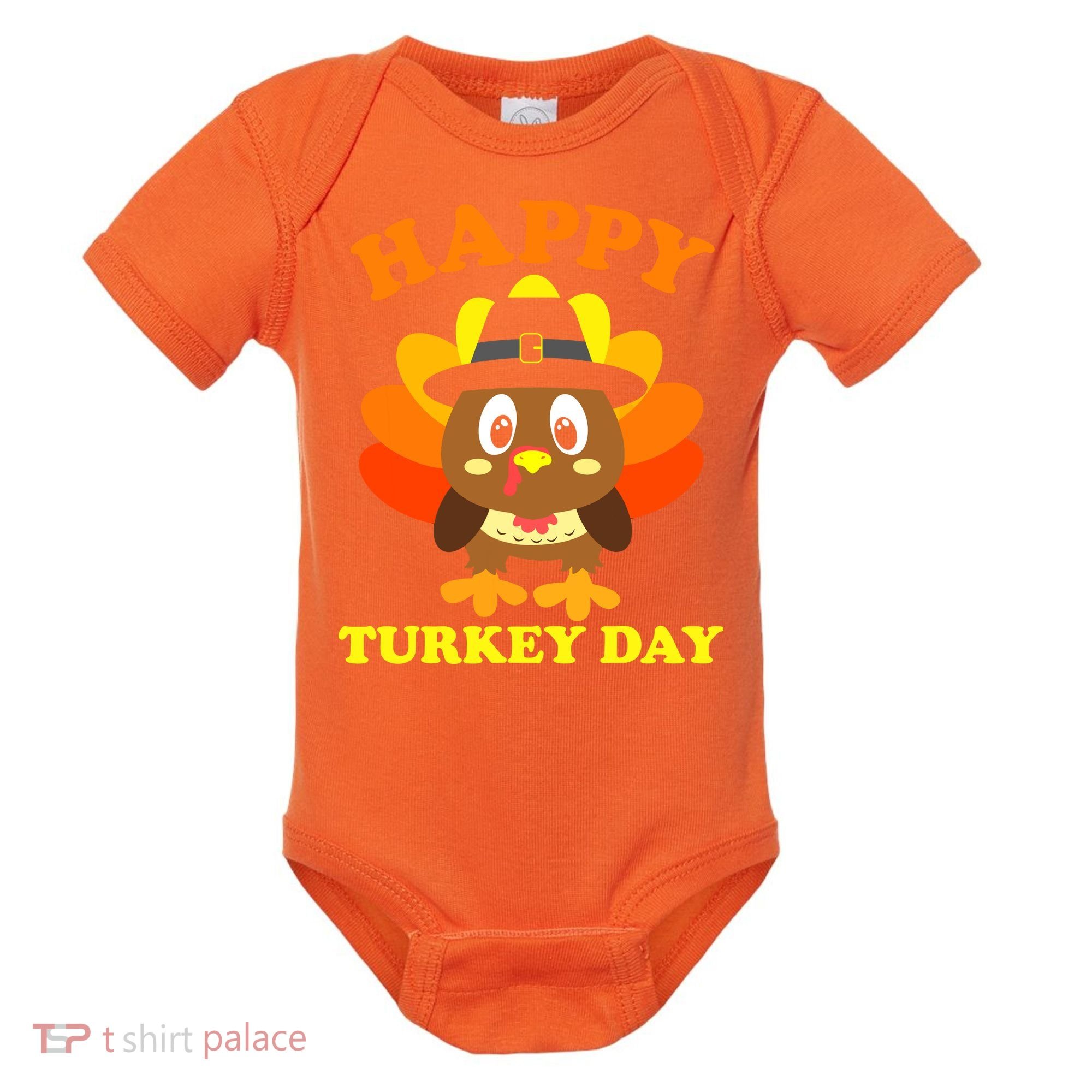 Happy Turkey Day, Cute Little Pilgrim Gift Thanksgiving Baby Bodysuit