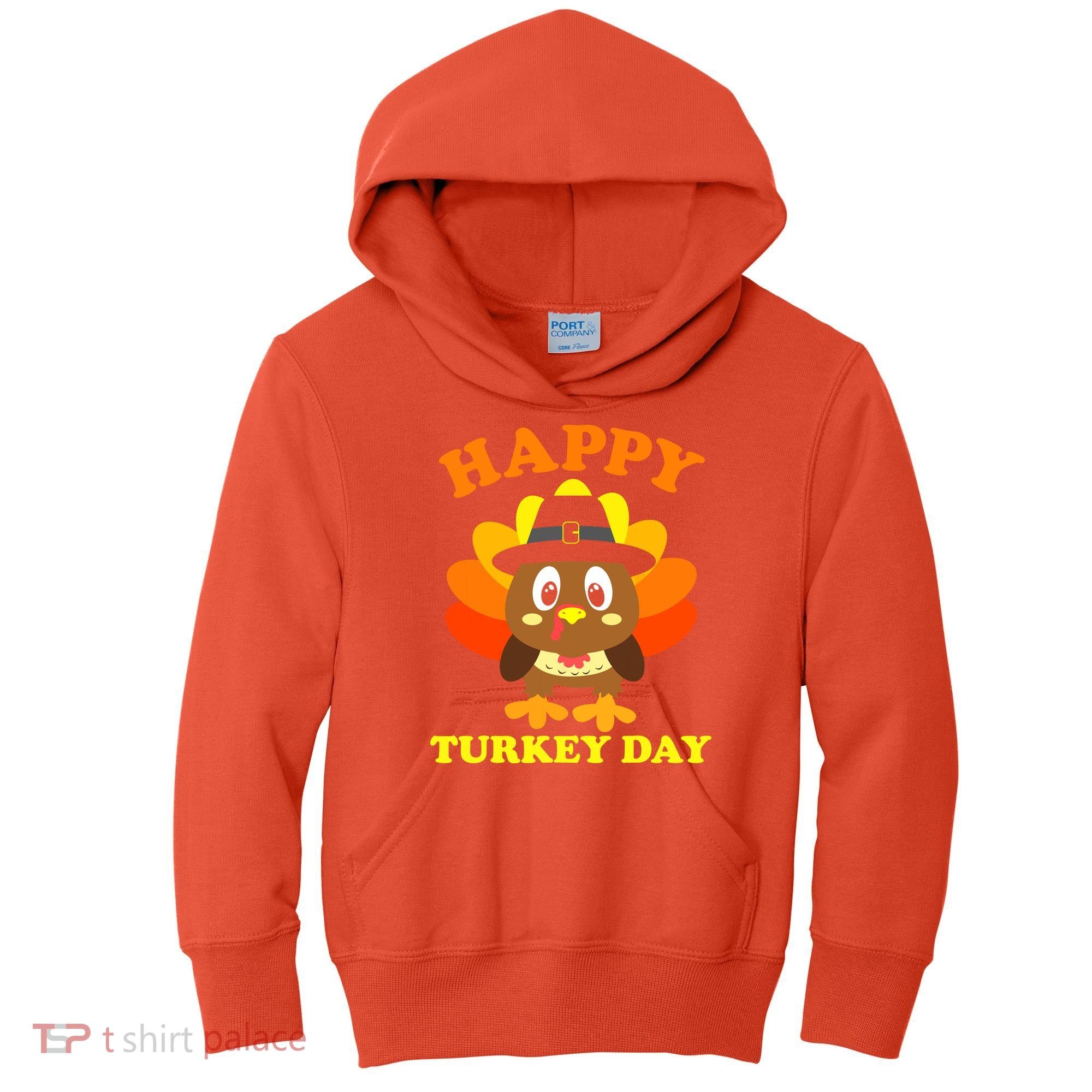 Happy Turkey Day, Cute Little Pilgrim Gift Thanksgiving Kids Hoodie