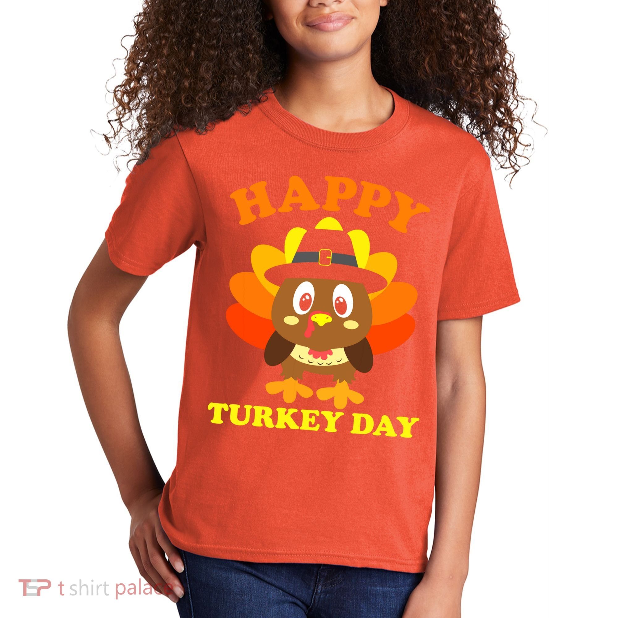 Happy Turkey Day, Cute Little Pilgrim Gift Thanksgiving Kids T-Shirt