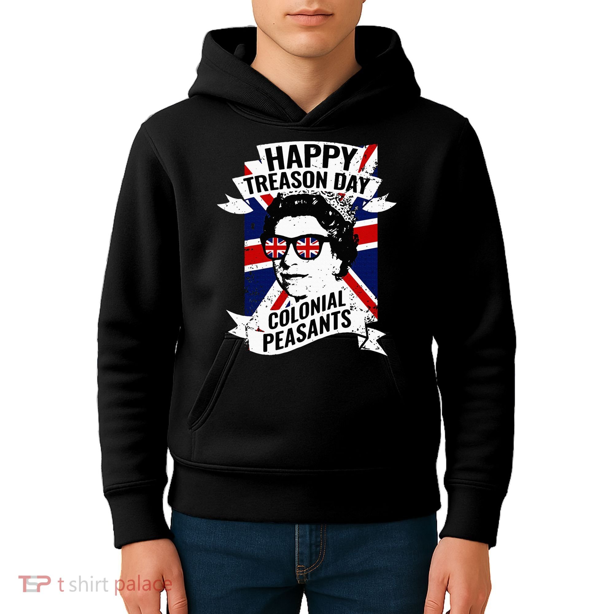 Happy Treason Day Funny Queen Elizabeth 4th Of July Kids Hoodie