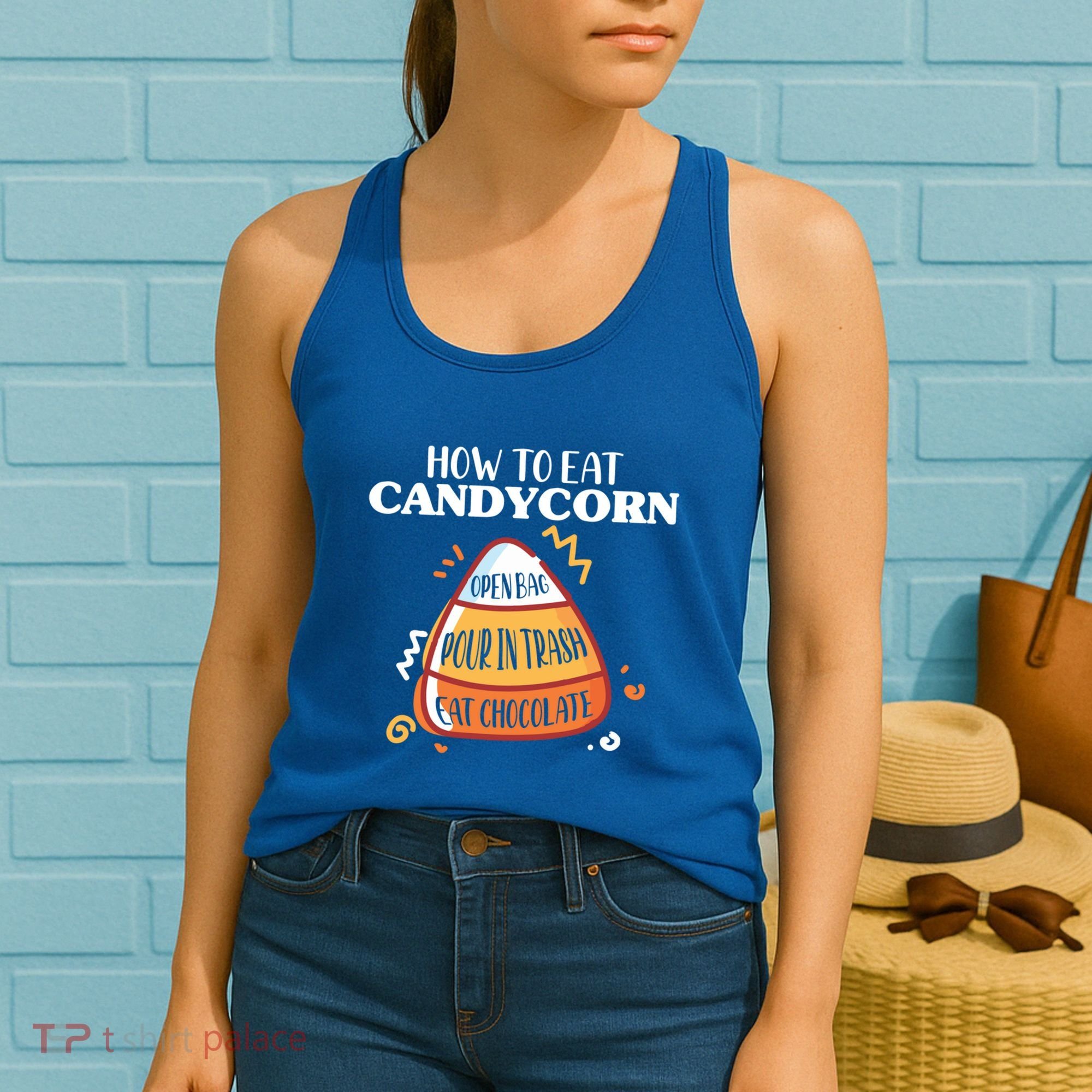 How To Eat Candy Corn Gift Halloween Gift National Candy Corn Day Meaningful Gif Women's Tank Top