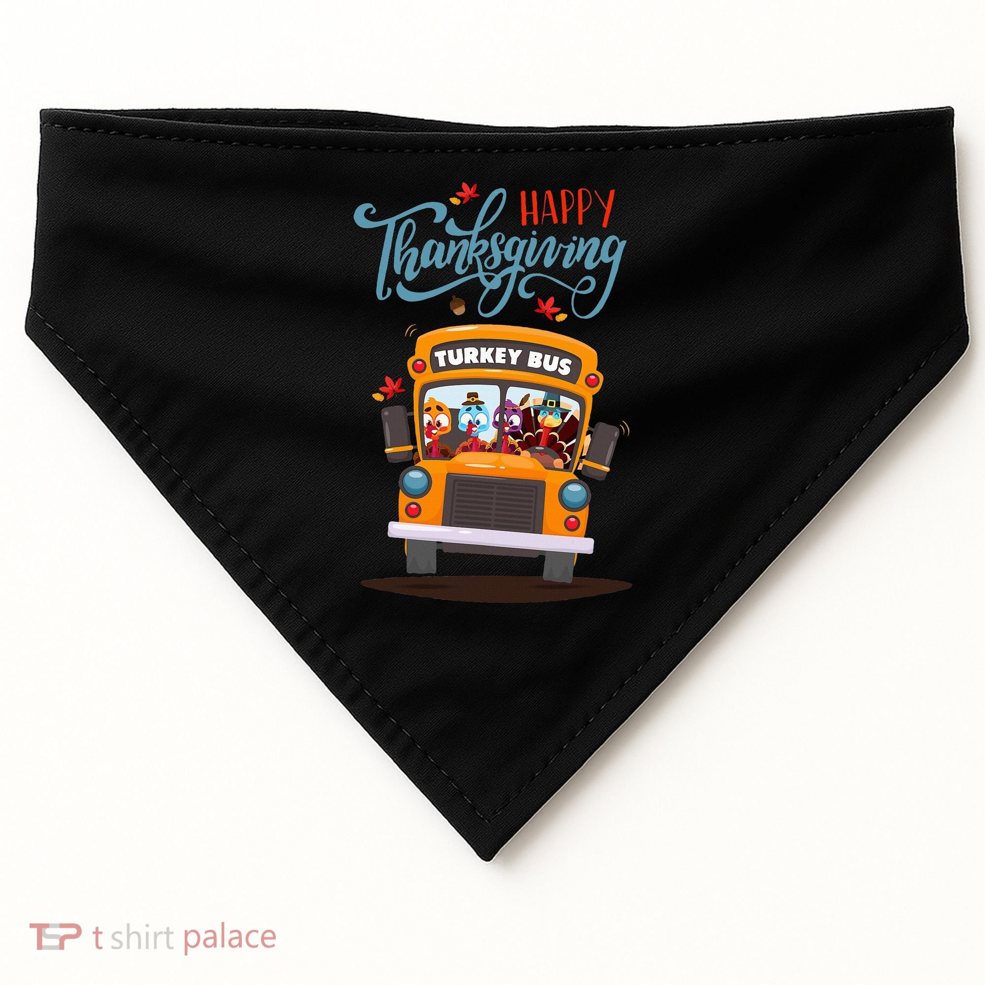Happy Thanksgiving Fall Turkey School Bus Driver USA-Made Doggie Bandana