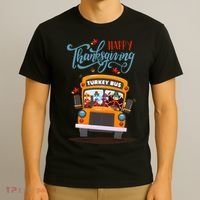 Happy Thanksgiving Fall Turkey School Bus Driver T-Shirt thumb 3