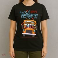 Happy Thanksgiving Fall Turkey School Bus Driver T-Shirt thumb 4